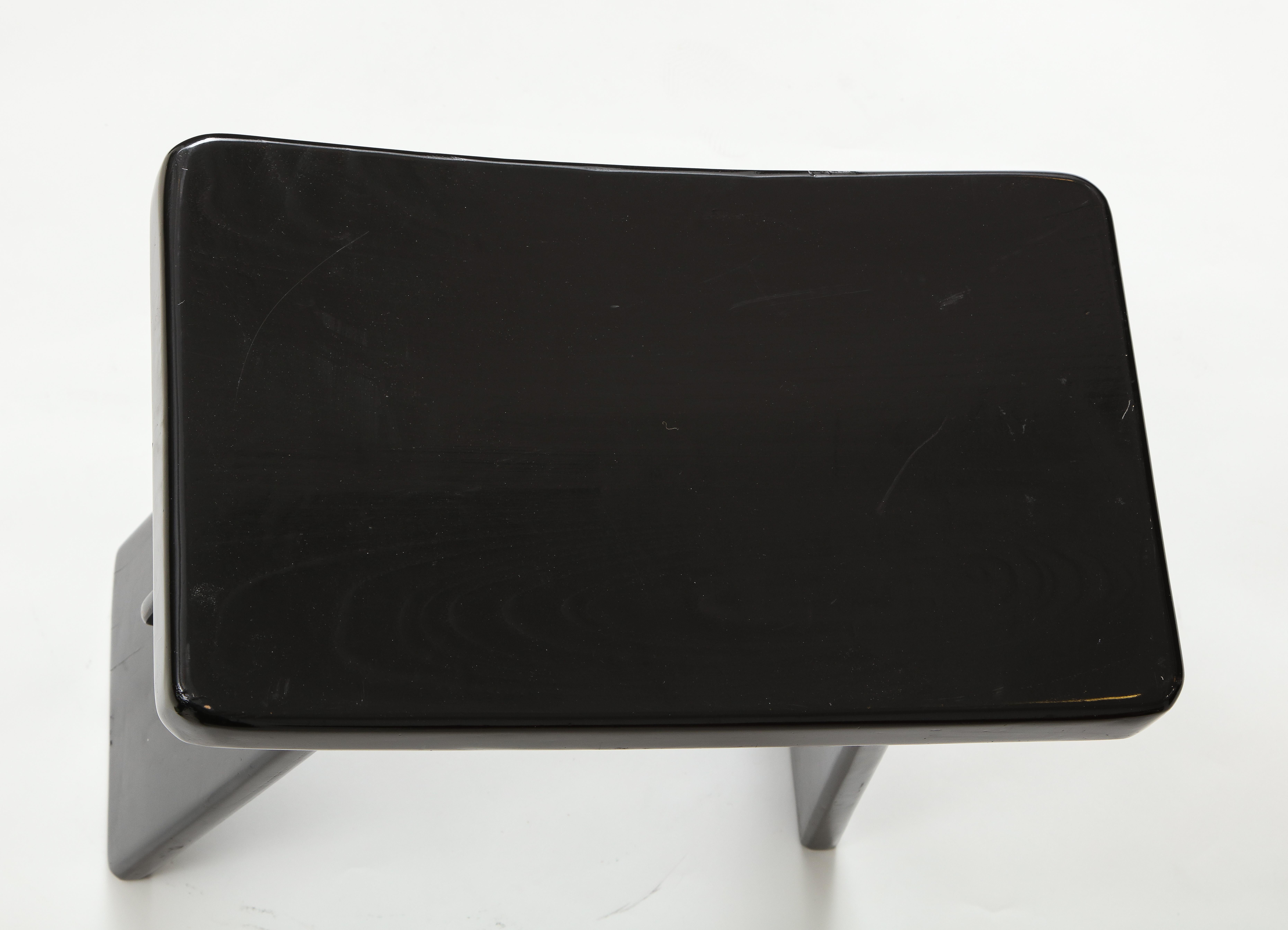 Wood Black Lacquer Stool, in the Style of Maison Jansen, France, 1970s