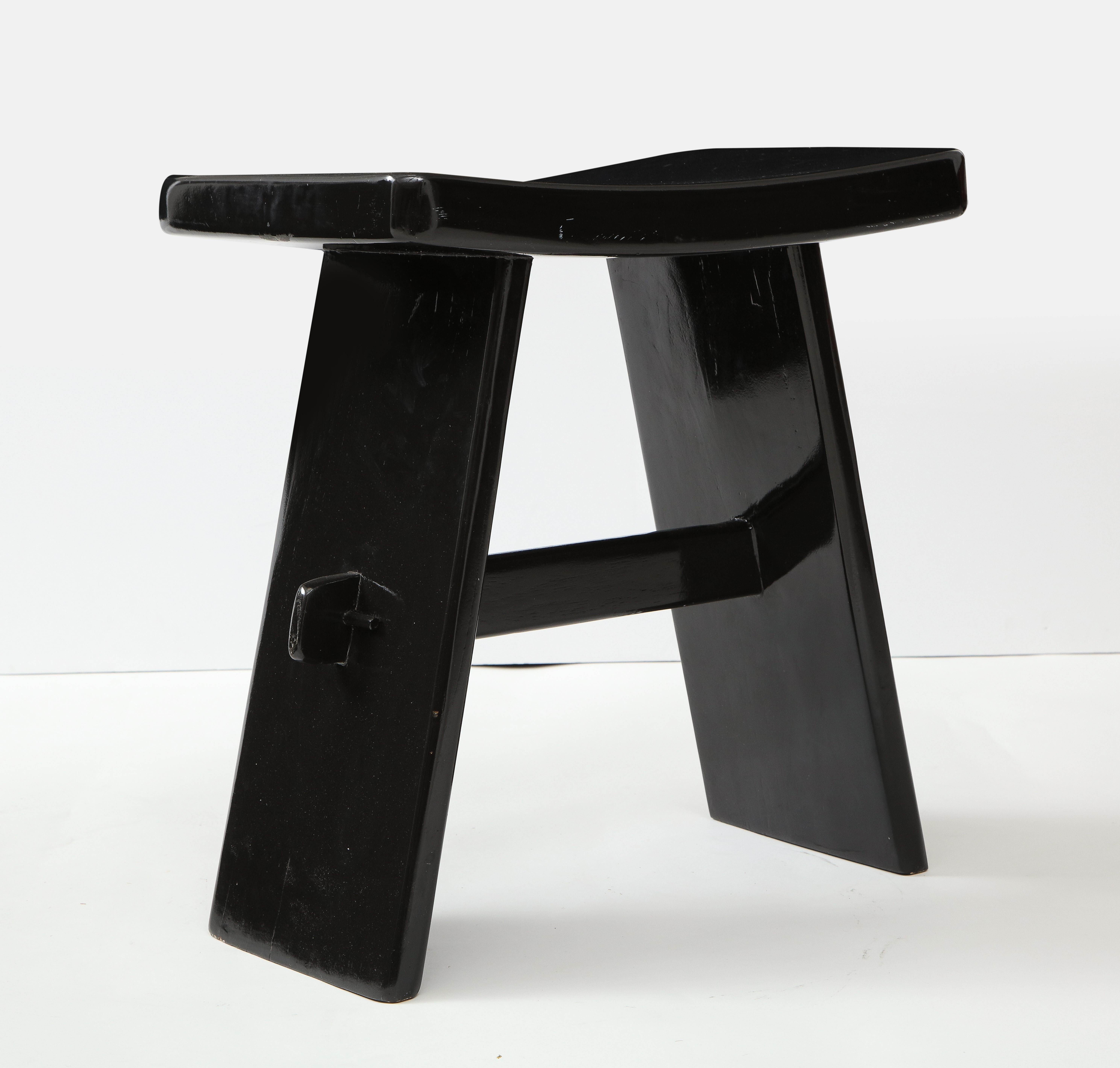 Black Lacquer Stool, in the Style of Maison Jansen, France, 1970s 2
