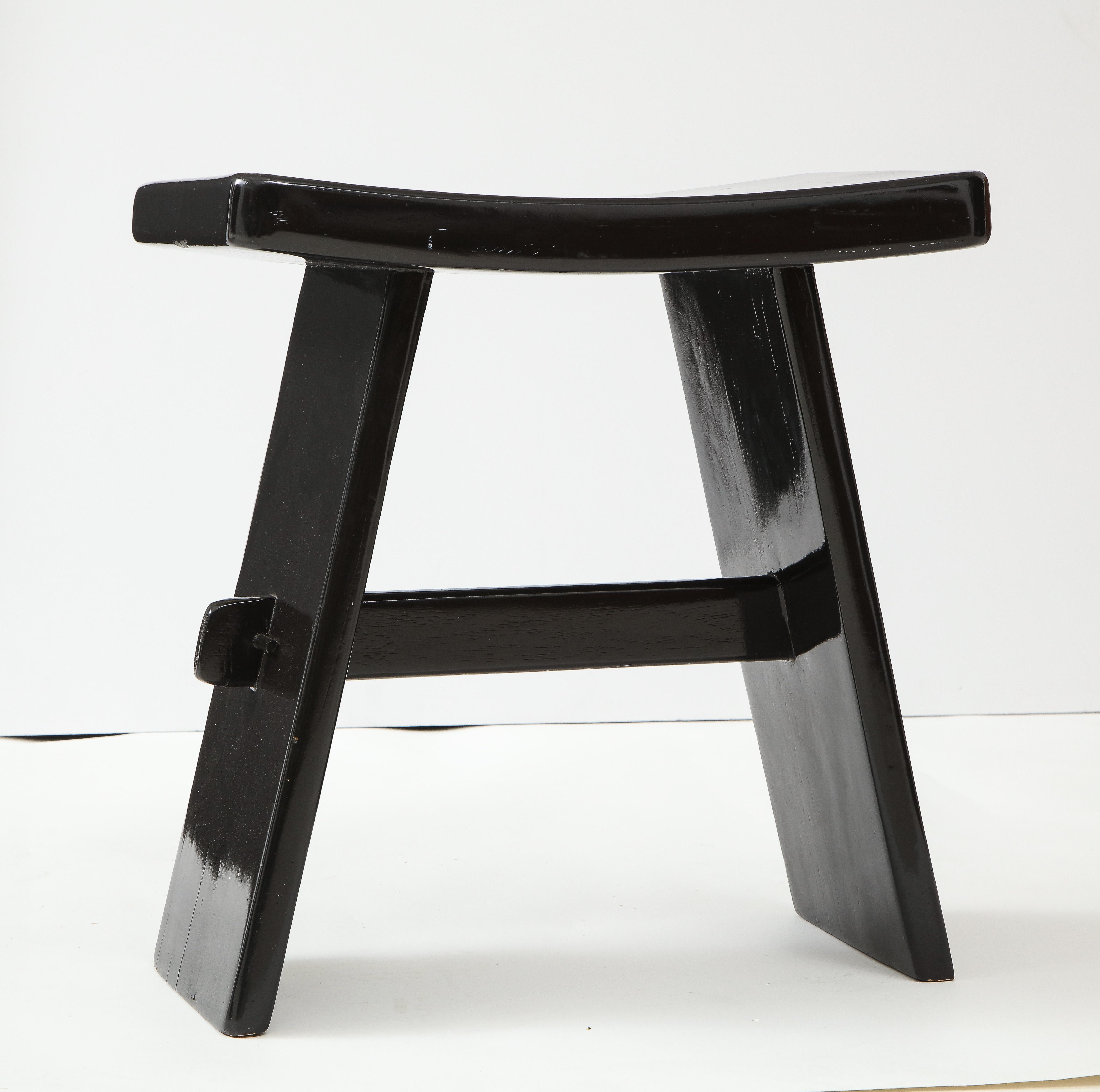 Black Lacquer Stool, in the Style of Maison Jansen, France, 1970s 3
