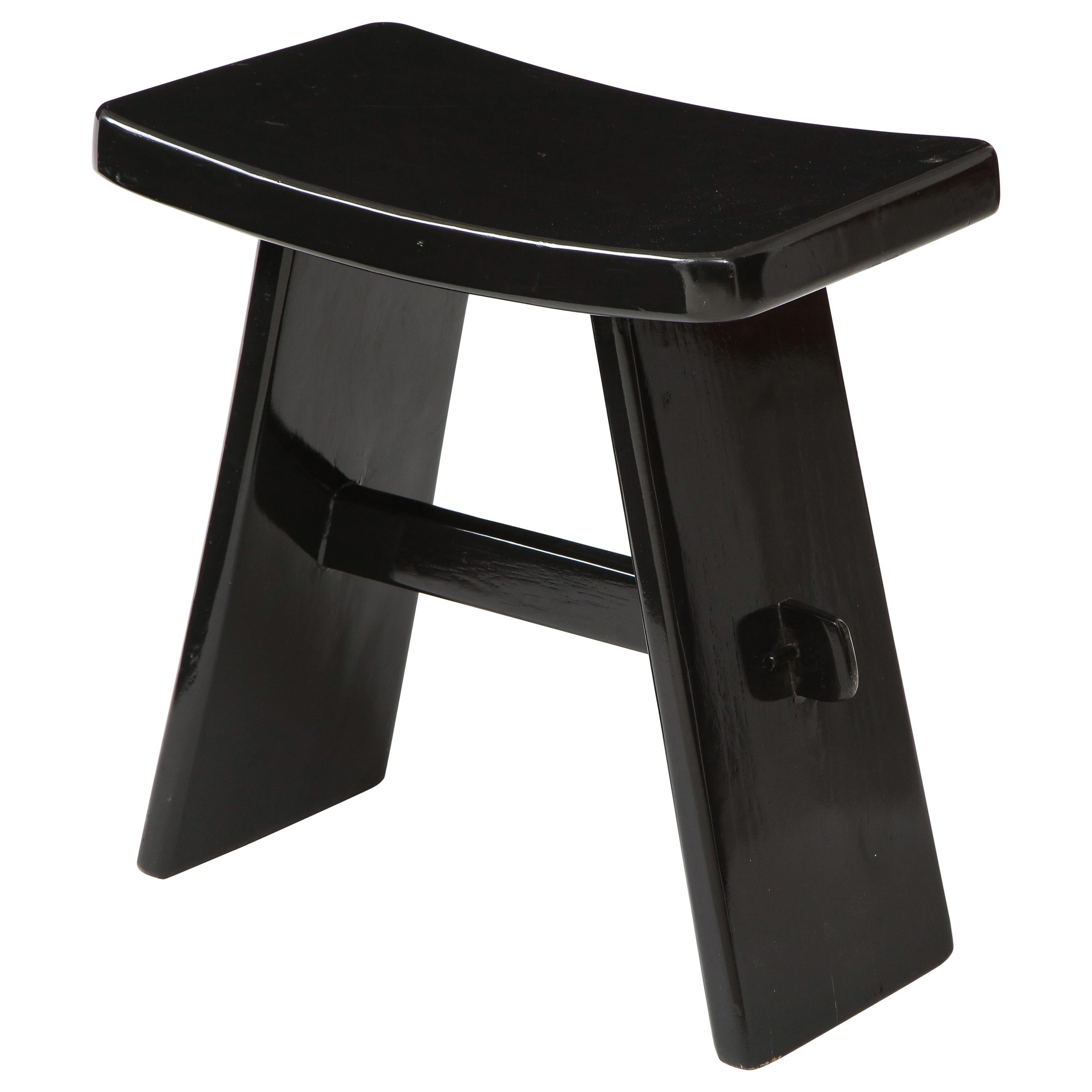 Black Lacquer Stool, in the Style of Maison Jansen, France, 1970s