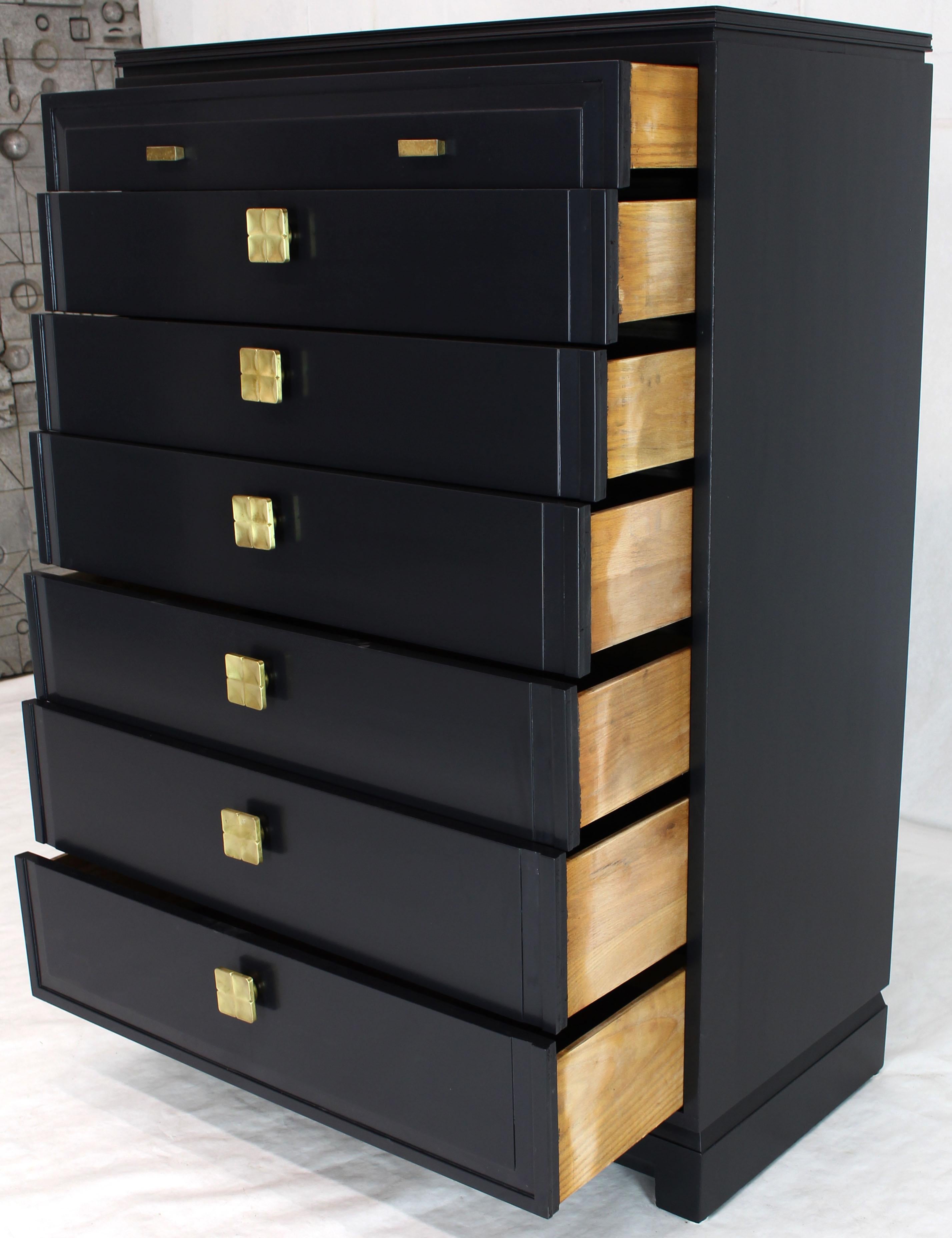 Black Lacquer Tall Decorative Brass Hardware Pulls High Chest Dresser 1