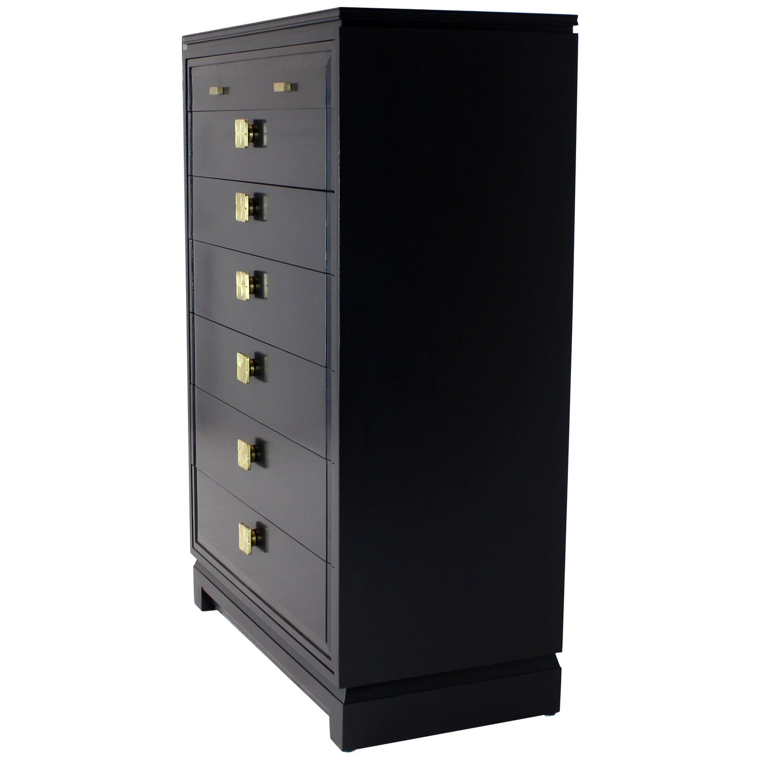 Black Lacquer Tall Decorative Brass Hardware Pulls High Chest