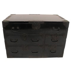 Black Lacquer Tansu Chest Cabinet, Japanese Meiji Period