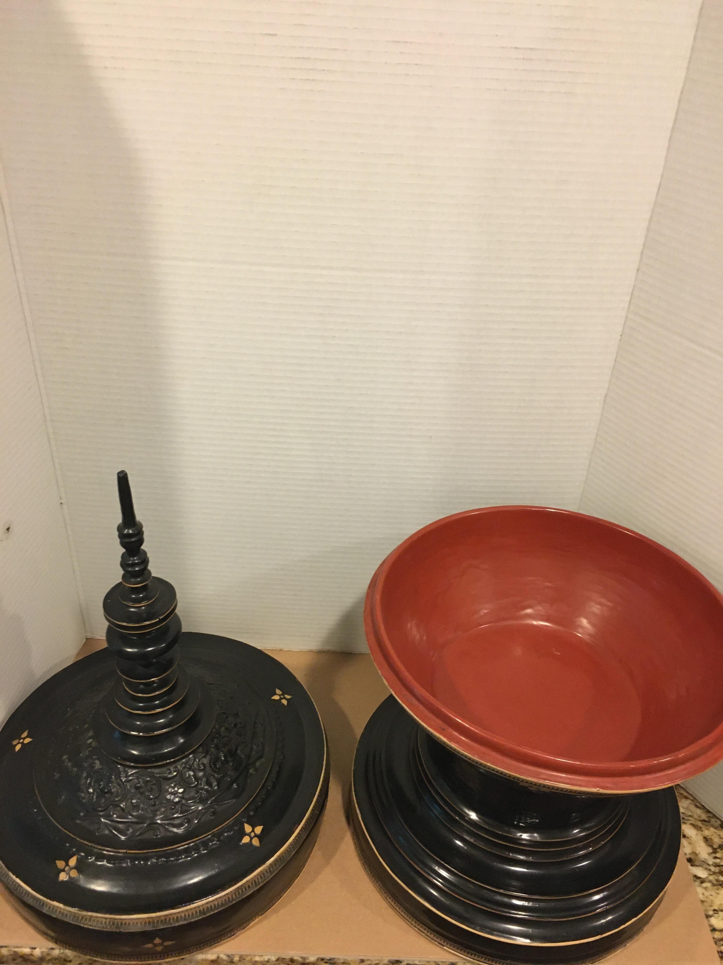 20th Century Black Lacquer Temple Offering Bowl