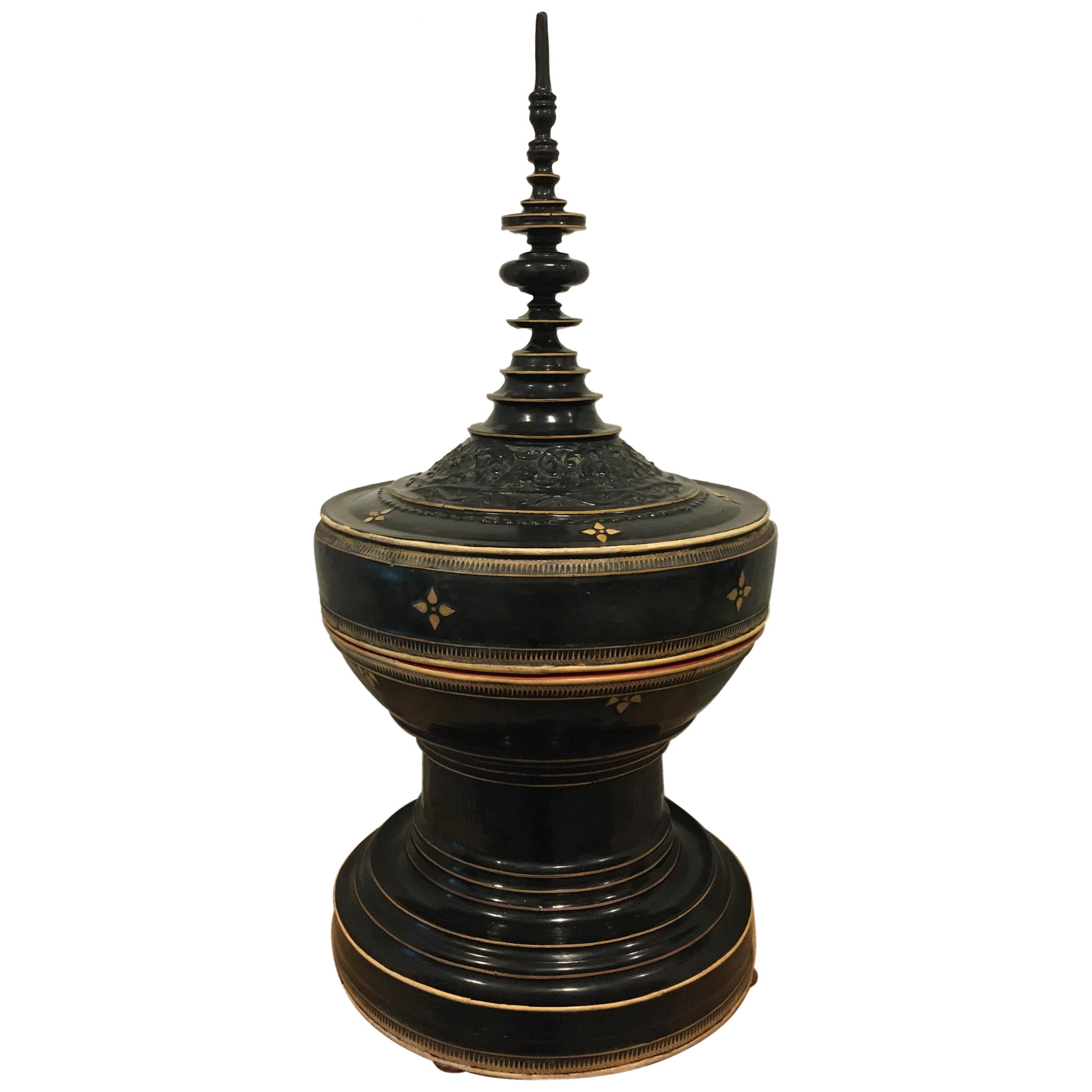 Black Lacquer Temple Offering Bowl