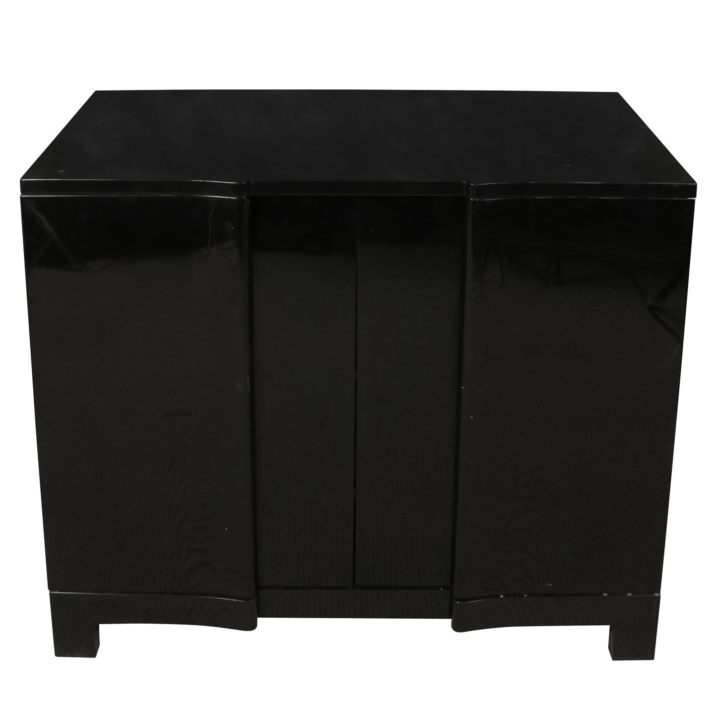 Black Lacquer Three Door Cabinet In Good Condition For Sale In Locust Valley, NY