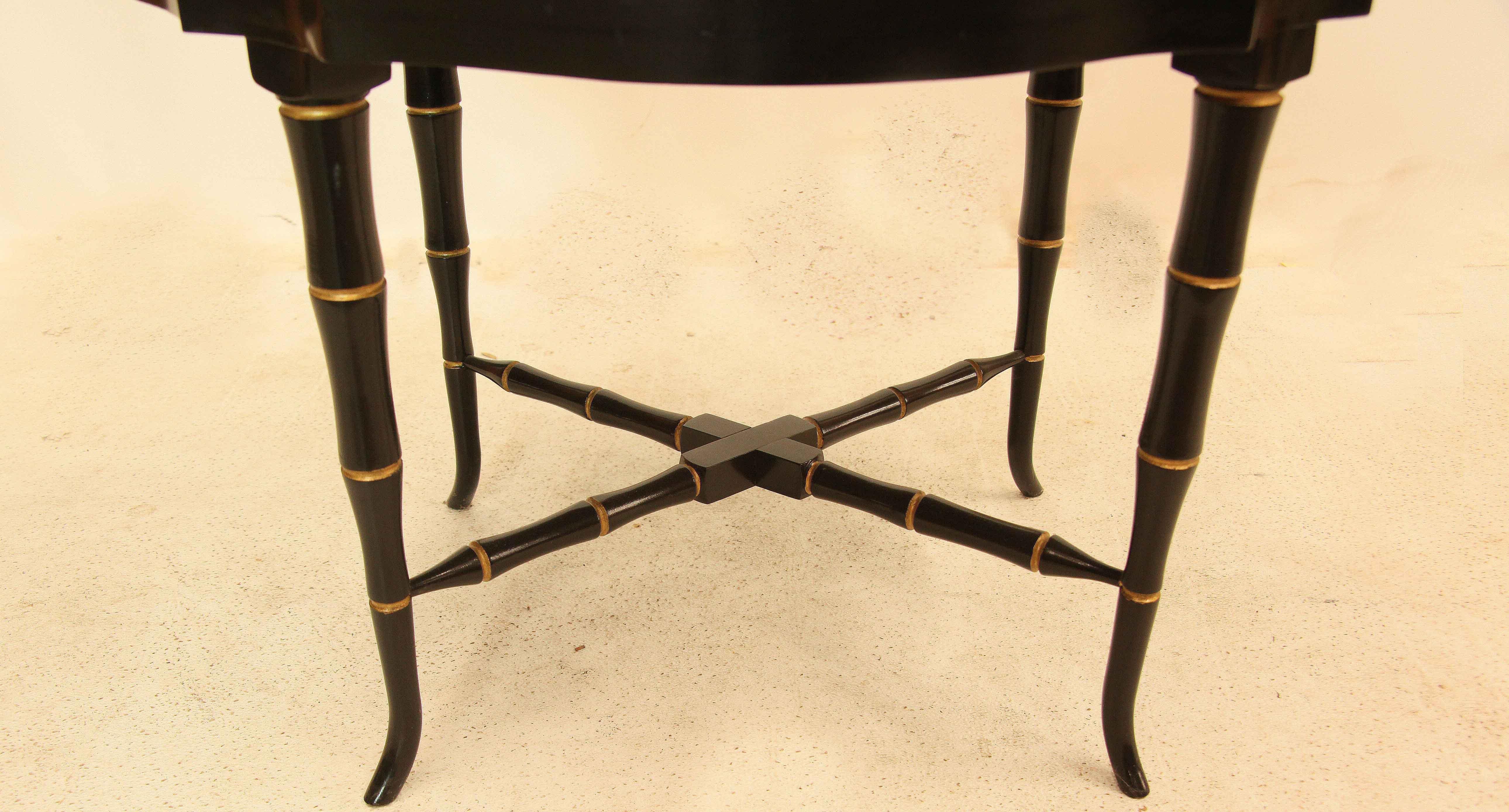 Turned Black Lacquer Tole Tray Table For Sale
