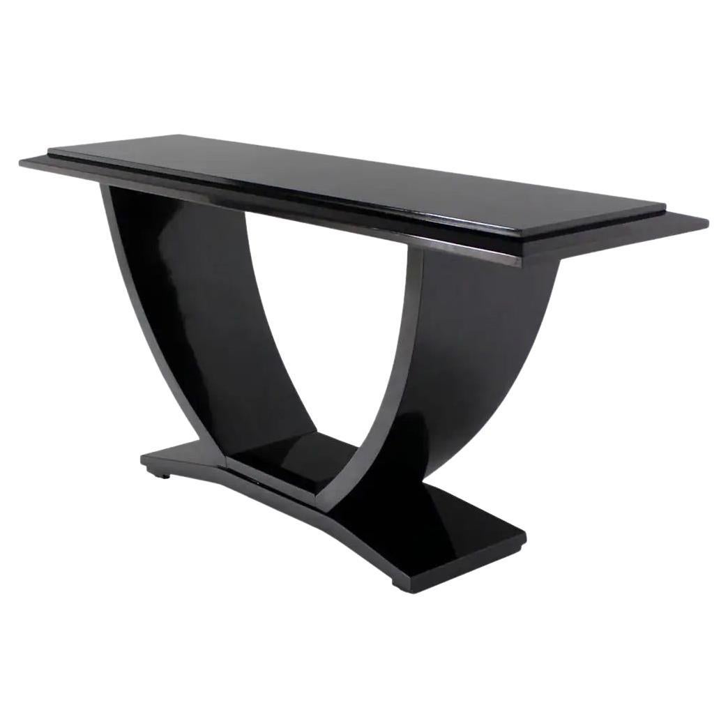 Black Lacquer U-Shape Arched Base Console Table by Drexel For Sale