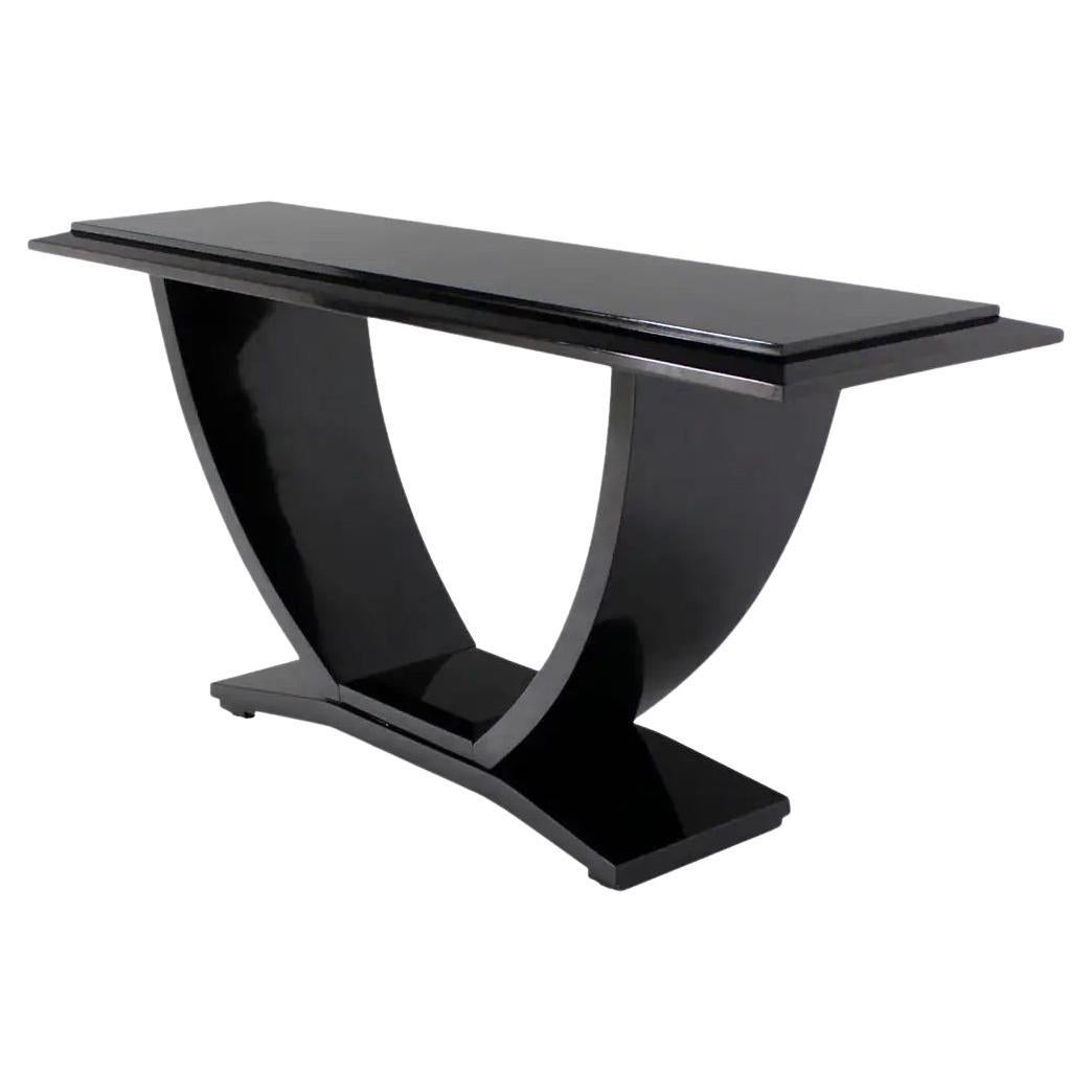 ¡Mesa consola con base arqueada en forma de U lacada en negro de Drexel MINT!