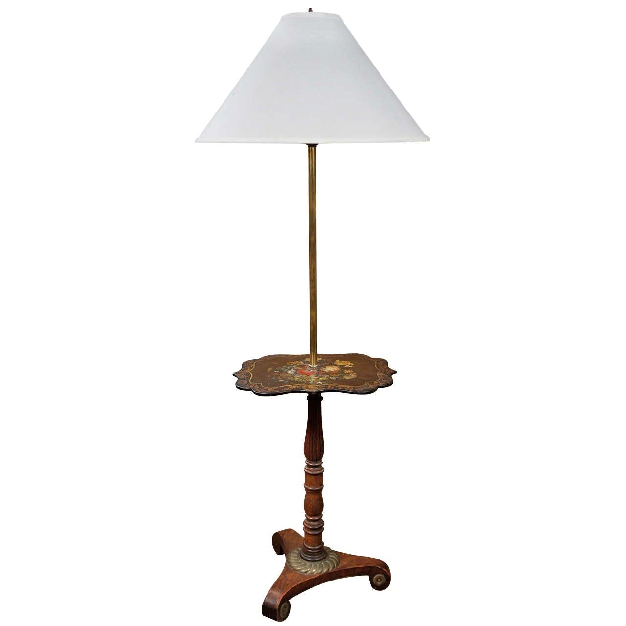 Black Lacquer Victorian Parcel-Gilt Pole Screen Lamp For Sale