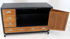 Black Lacquer Walnut Accordion Double-Door Compartment Credenza Server Dresser