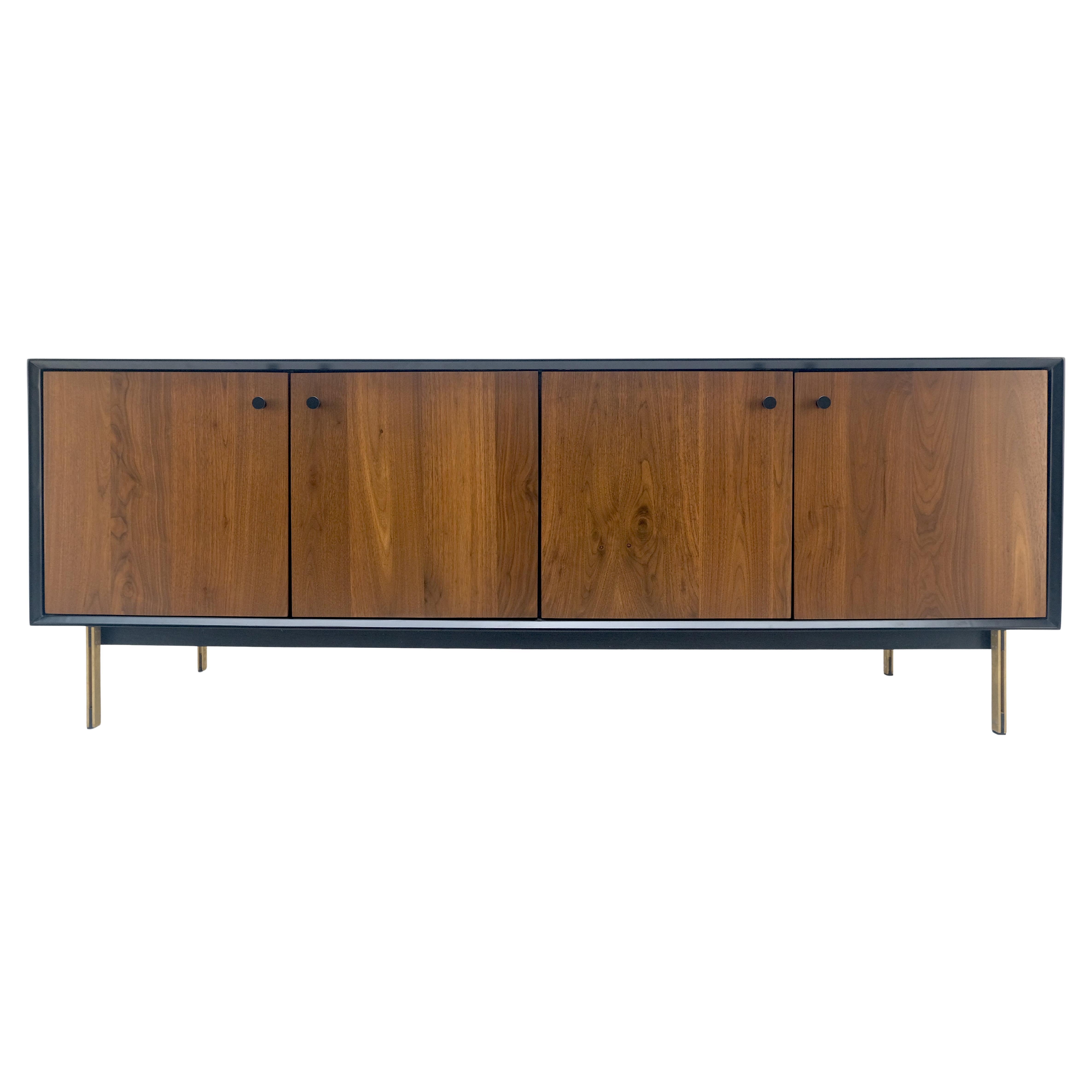 Laque noire Noyer Pieds en laiton 77" Crédence Long Vintage Mid Century Modern