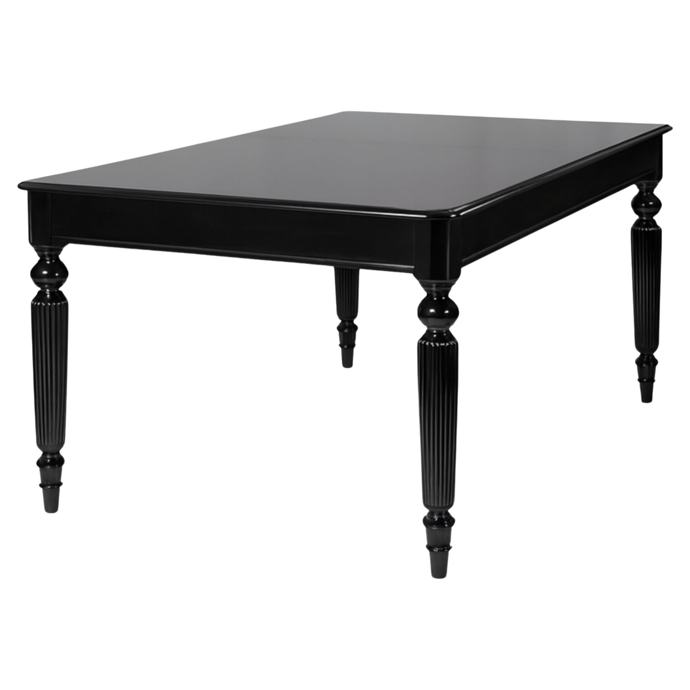 Black Lacquer Walnut Dining Table, Early 20th Century
