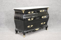Black Lacquer White Marble Top French Louis XV Style Bombe Commode Dresser