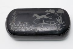 Black Lacquer with Horse Jumping Scene in Enamel