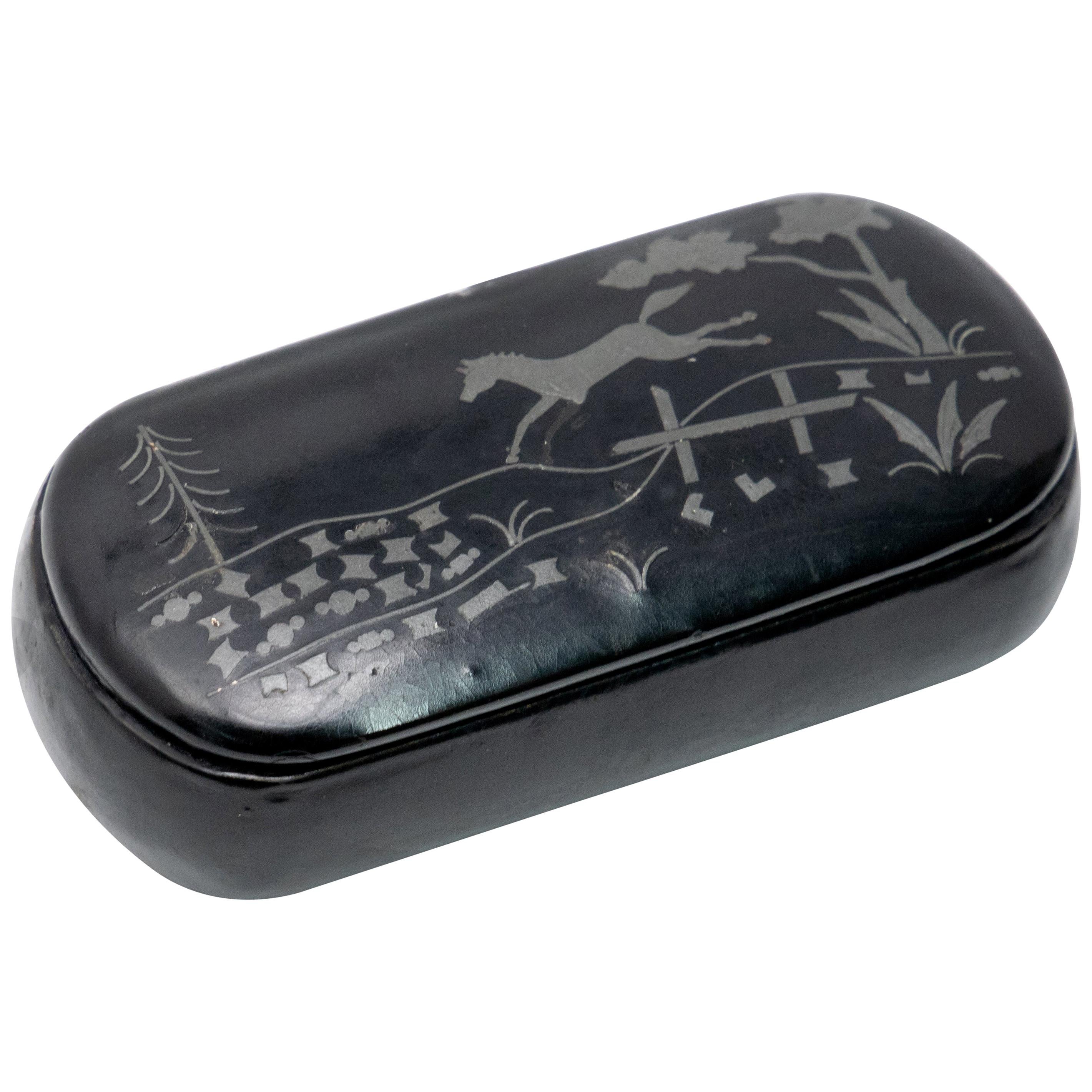 Black Lacquer with Horse Jumping Scene in Enamel For Sale