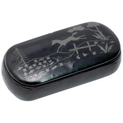 Black Lacquer with Horse Jumping Scene in Enamel
