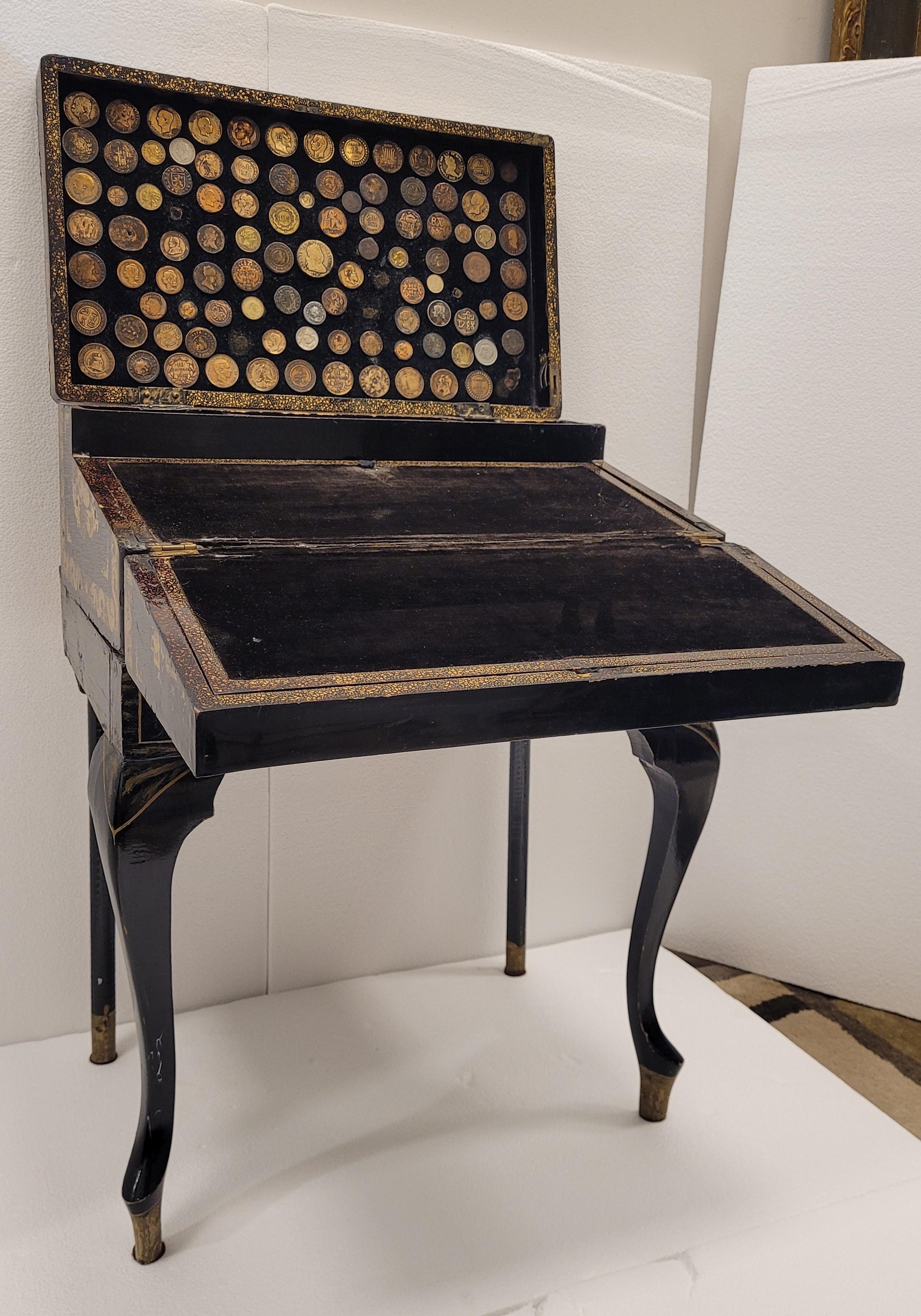 Chinese Export black lacquer wood chinoiserie travel Desk George III