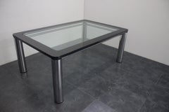 Black Lacquer Wood, Steel, and Glass Dining Table by Marco Zanuso for Zanotta