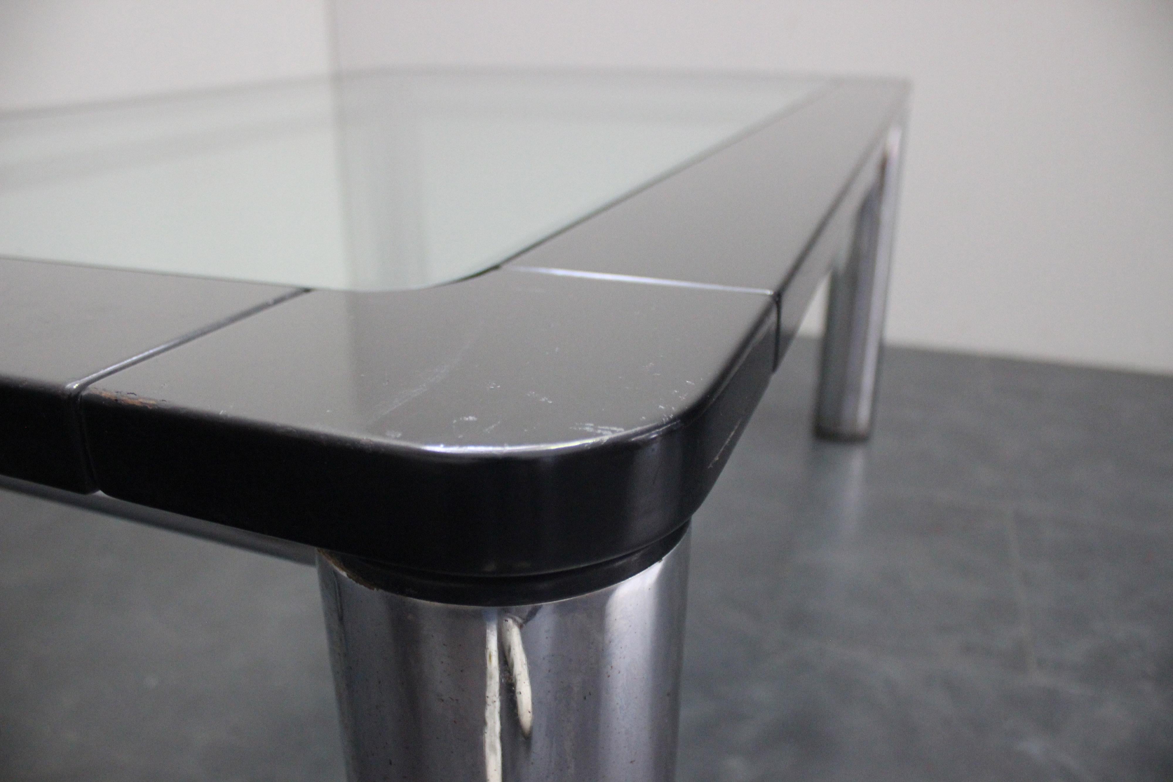 Black Lacquer Wood, Steel, and Glass Dining Table by Marco Zanuso for Zanotta For Sale 1