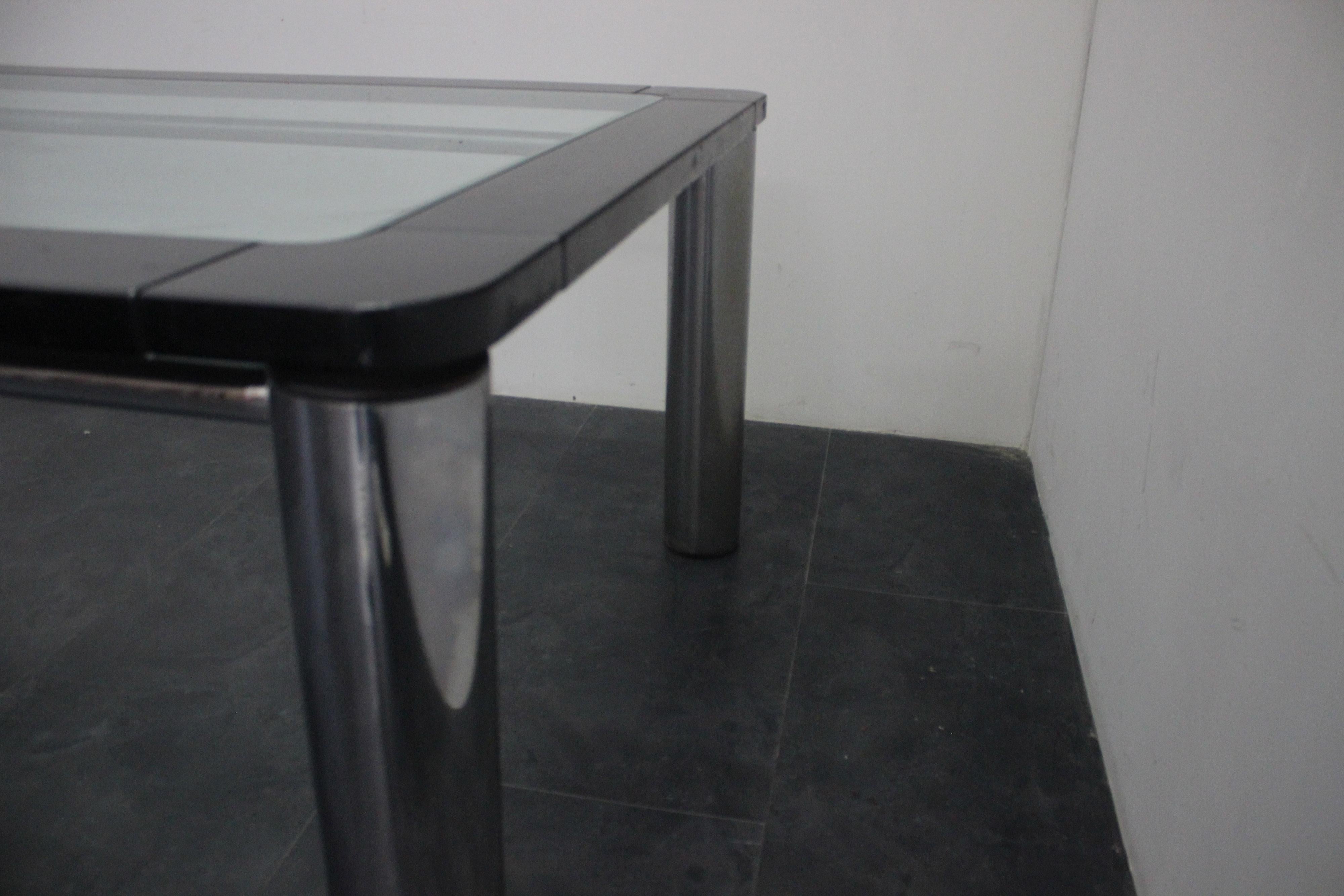 Esstisch aus schwarzem Lackholz, Stahl und Glas von Marco Zanuso für Zanotta im Angebot 2