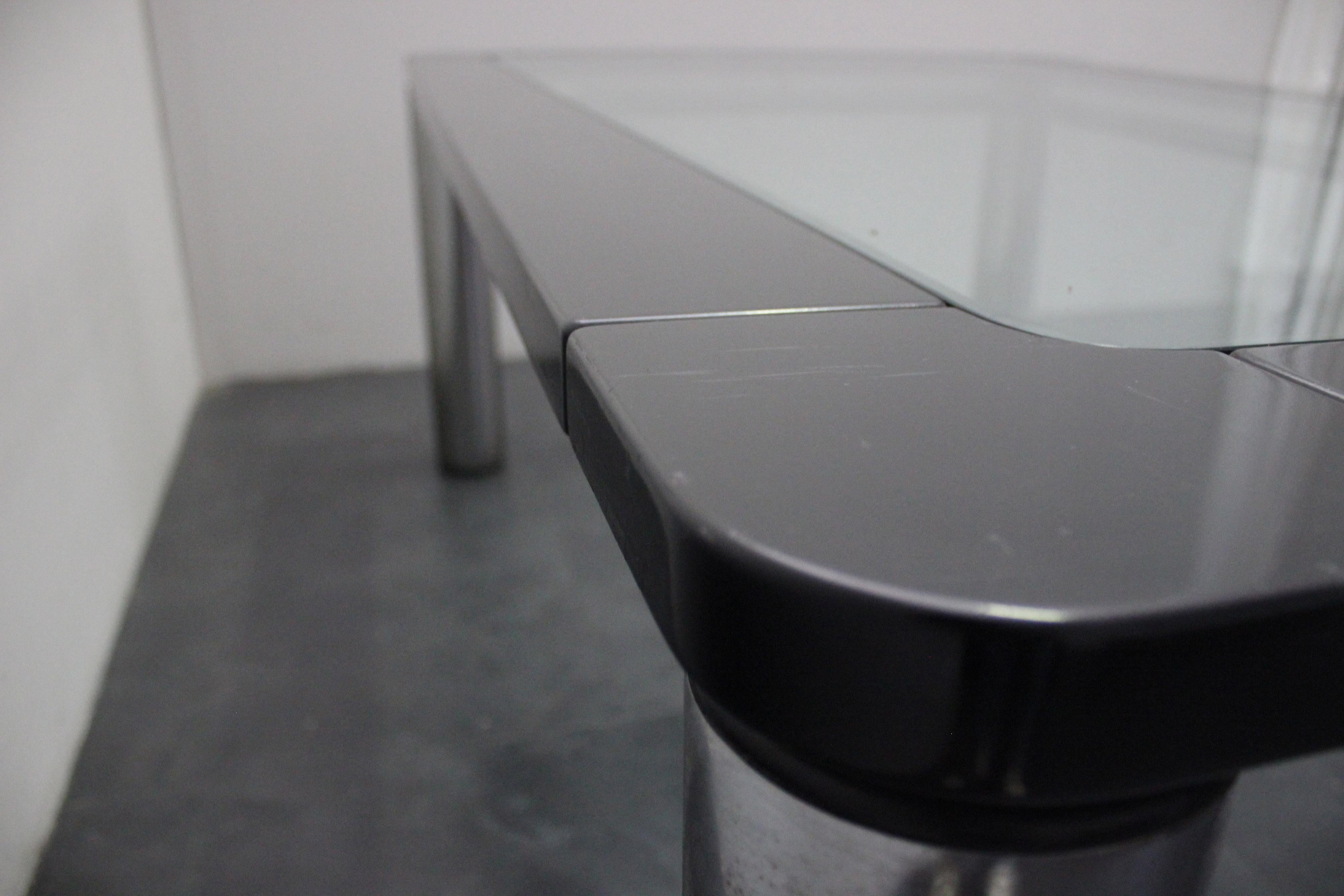 Black Lacquer Wood, Steel, and Glass Dining Table by Marco Zanuso for Zanotta For Sale 3