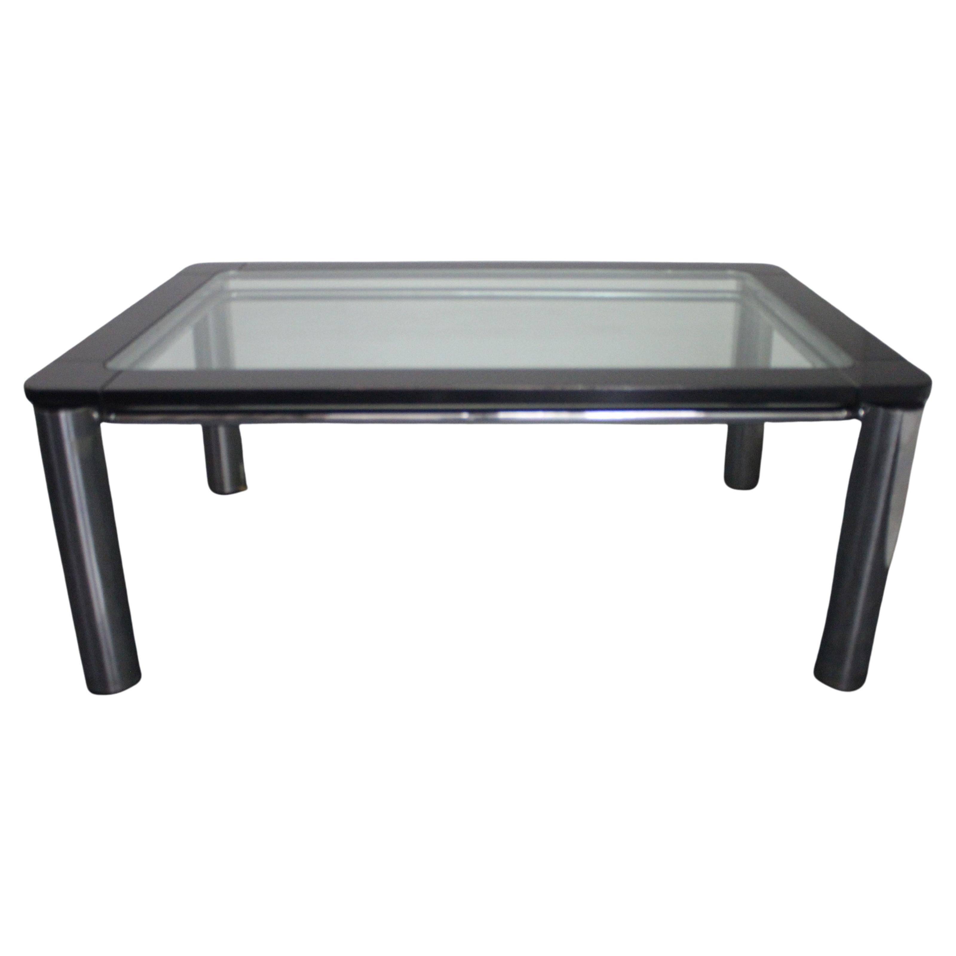 Black Lacquer Wood, Steel, and Glass Dining Table by Marco Zanuso for Zanotta For Sale