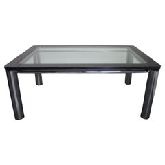 Vintage Black Lacquer Wood, Steel, and Glass Dining Table by Marco Zanuso for Zanotta