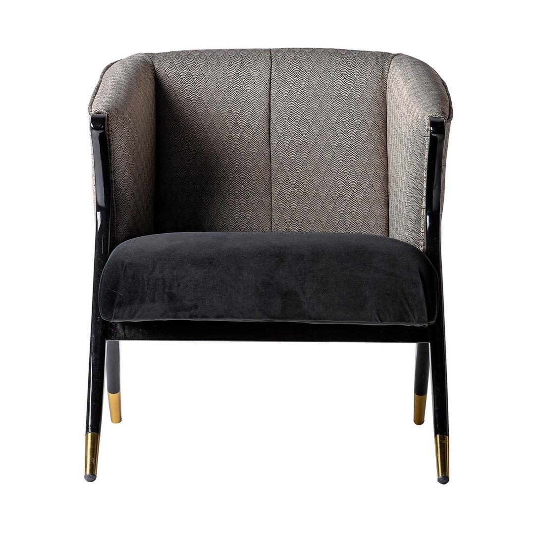 Mid-Century Modern Black Lacquer Wooden and Velvet Lounge Armchair For Sale