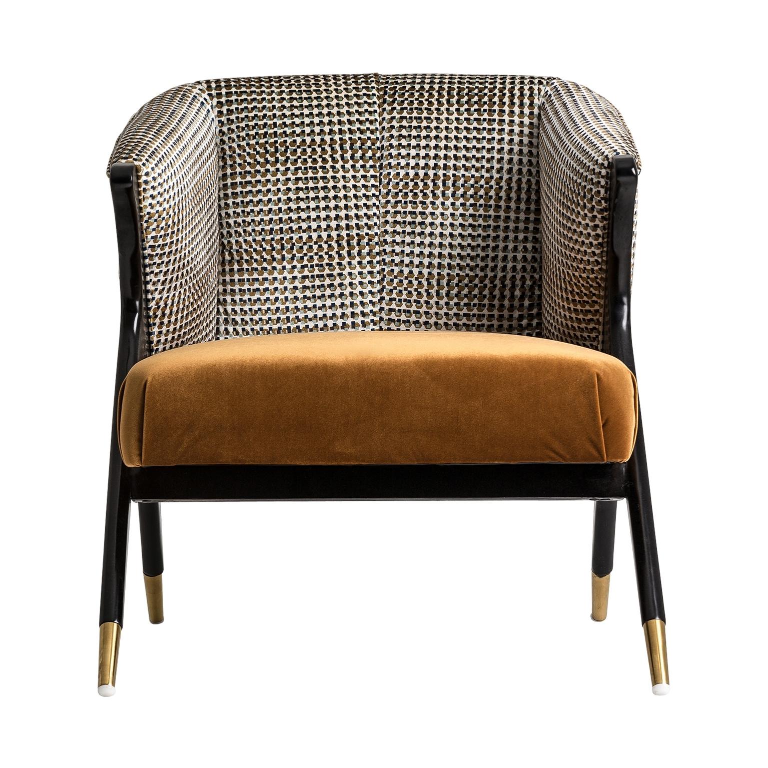 European Black Lacquer Wooden and Velvet Lounge Armchair For Sale