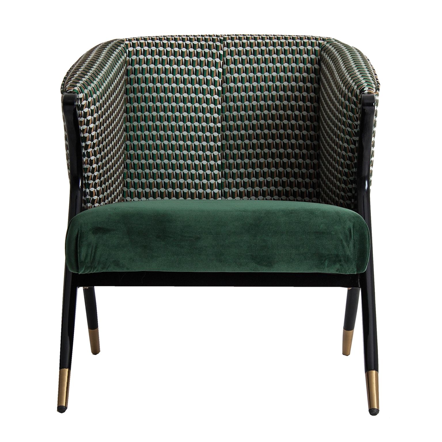 European Black Lacquer Wooden and Velvet Lounge Armchair For Sale