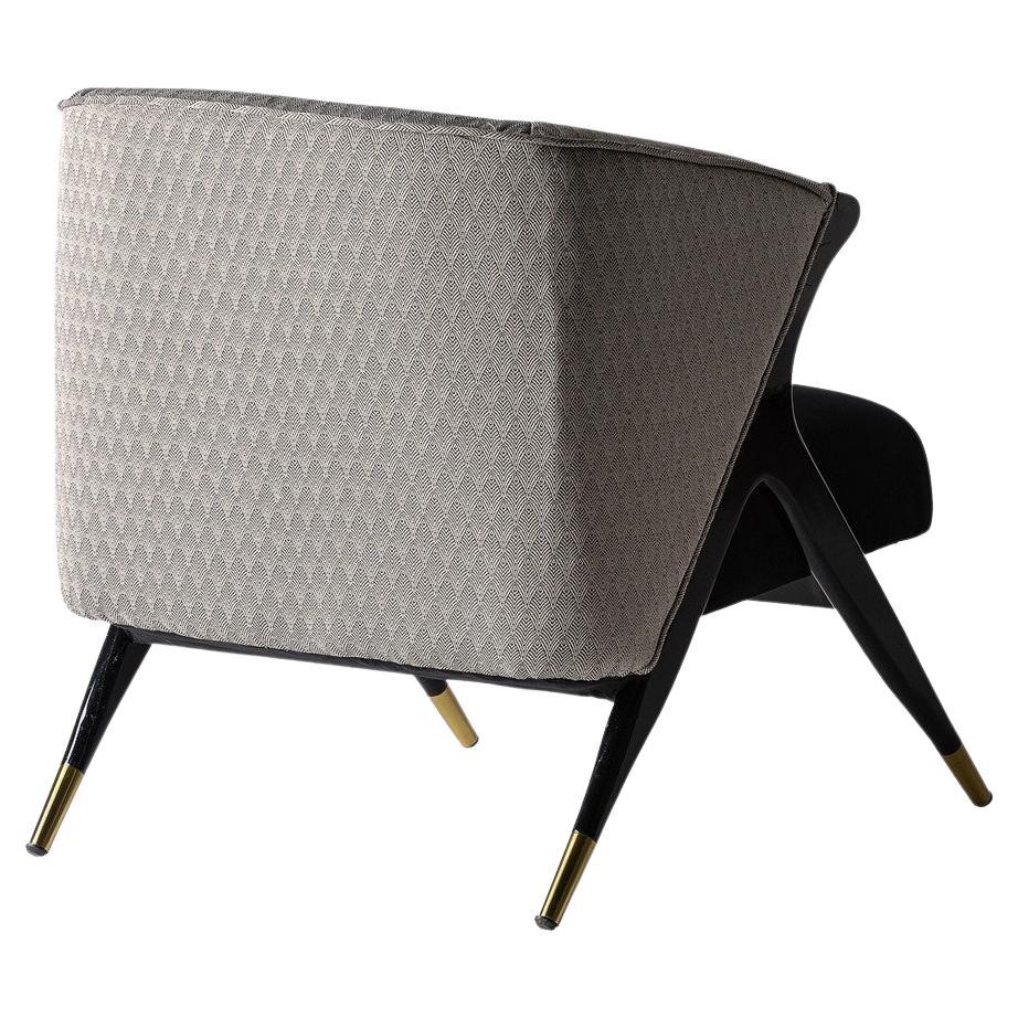 Schwarz lackierter Lounge-Sessel aus Holz und Samt im Angebot