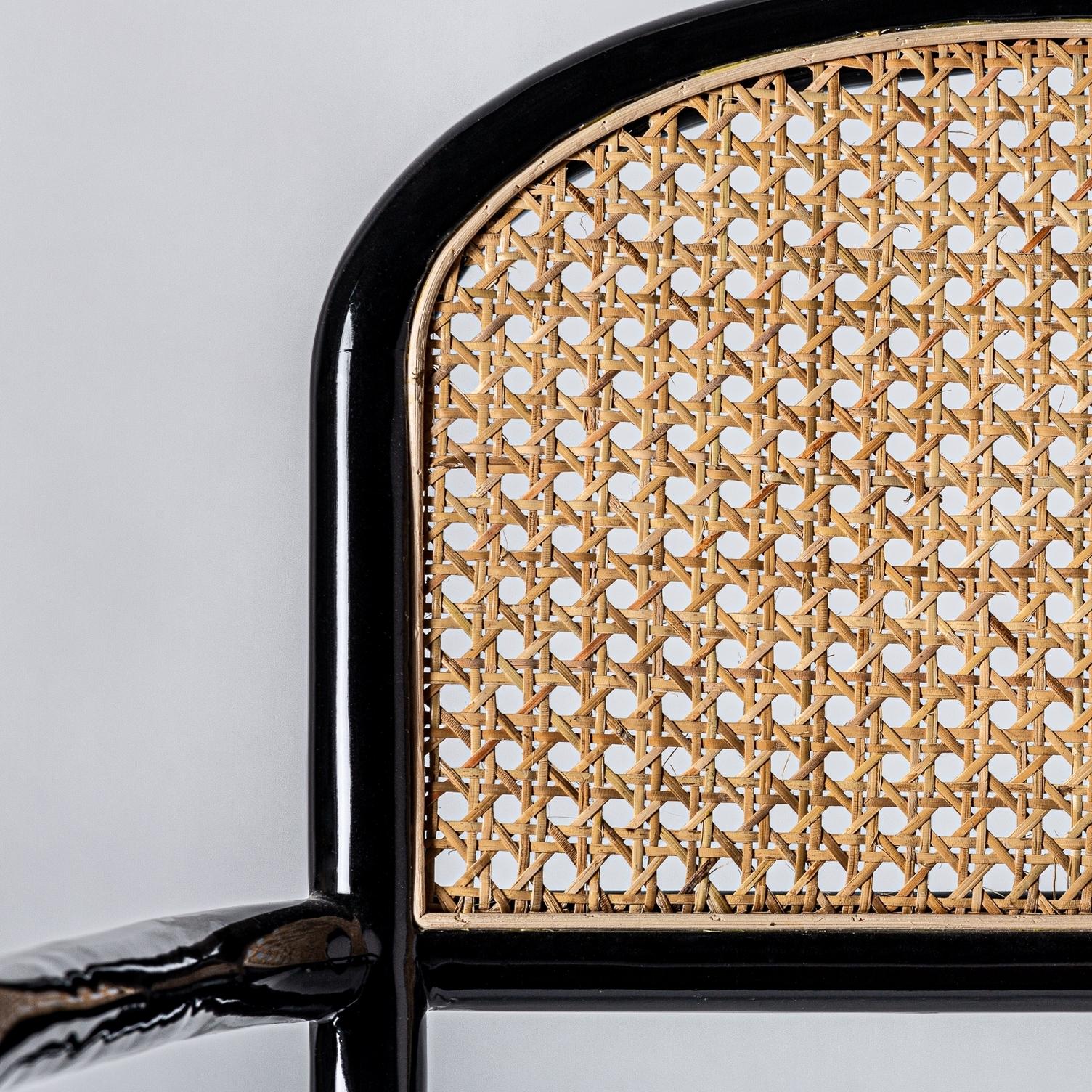 Black Lacquer Wooden and Woven Cane Chair at 1stDibs cane wood chair