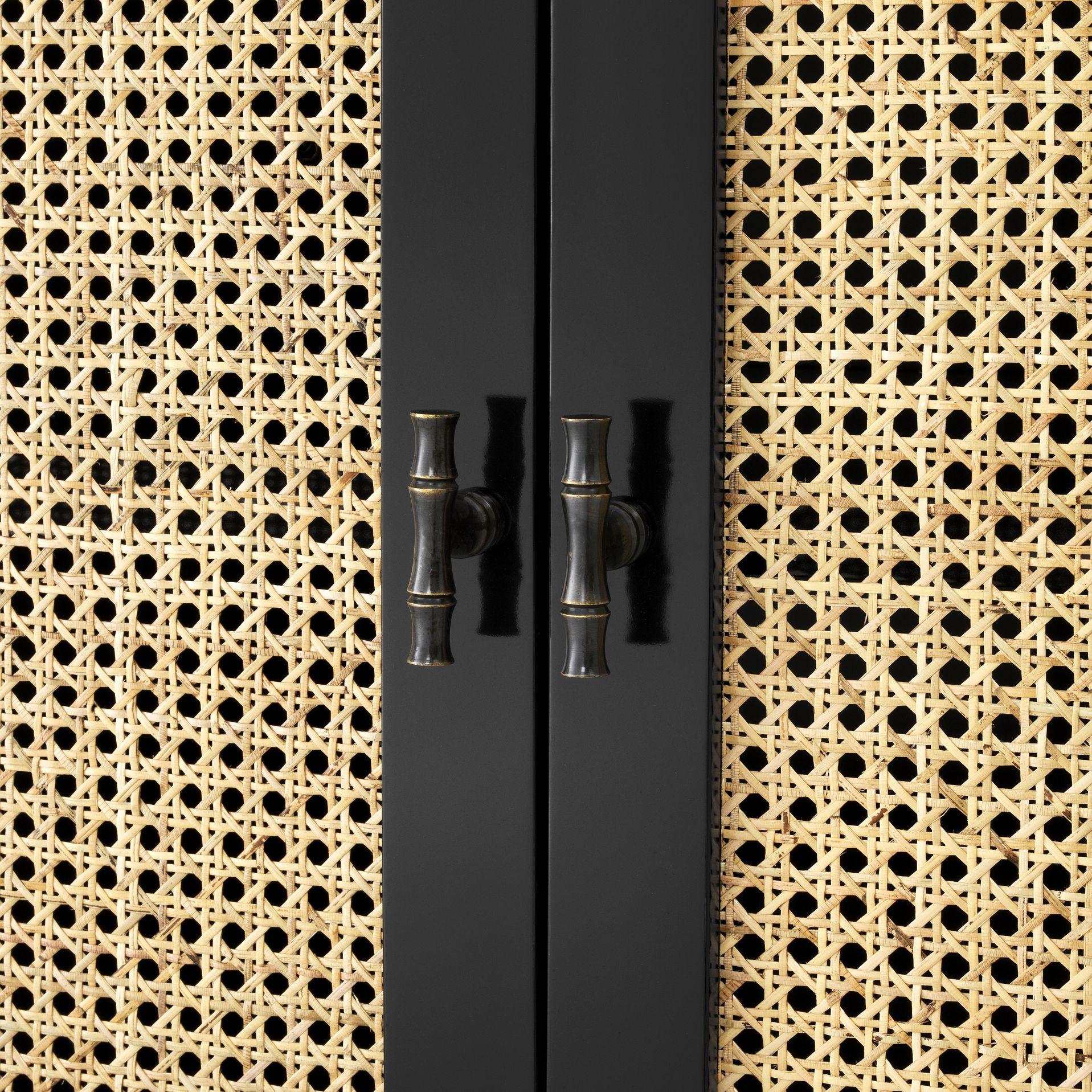 Schwarz lackiertes Sideboard aus Holz und geflochtenem Rohr (Europäisch) im Angebot