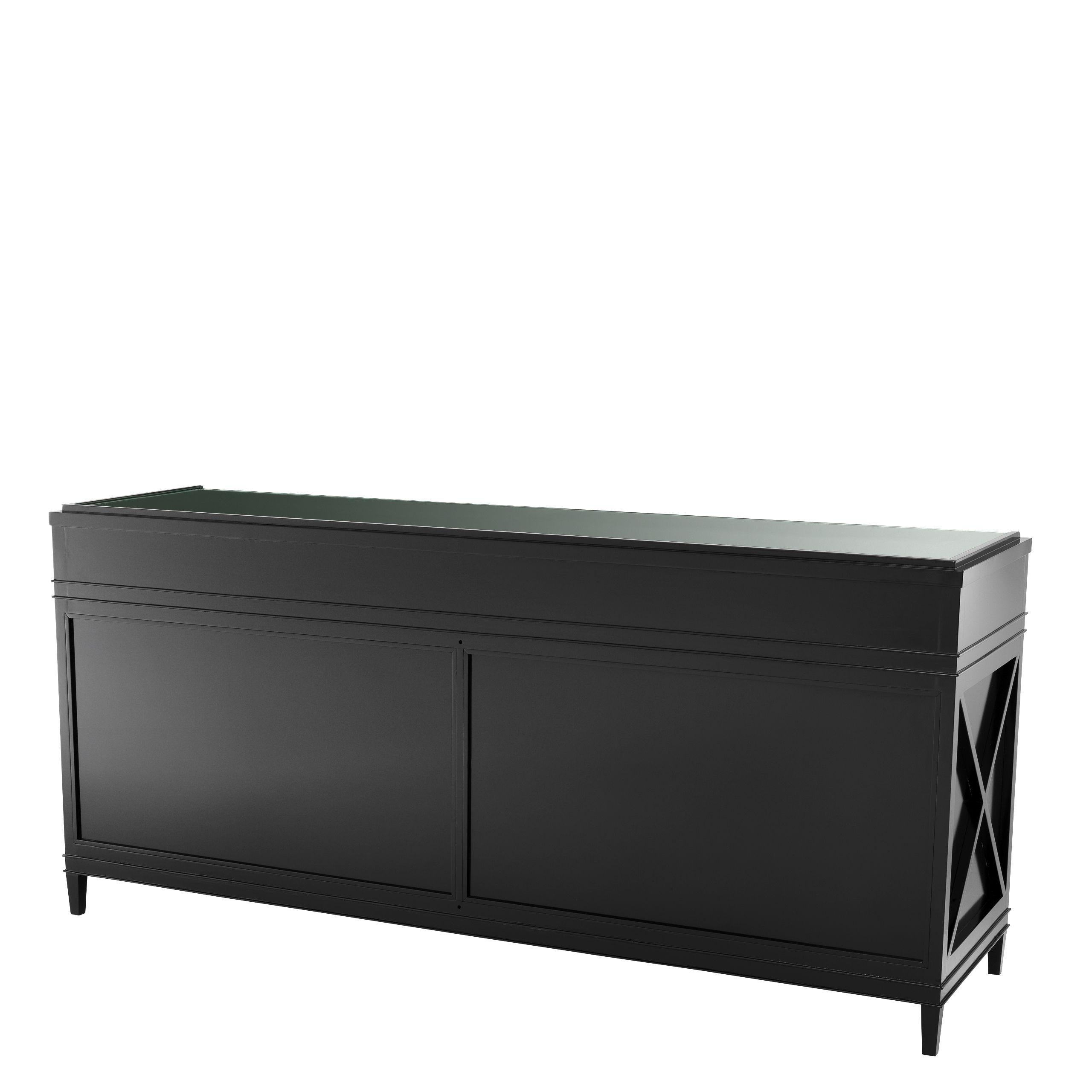 Art Deco Black Lacquer Wooden and Woven Cane Sideboard For Sale