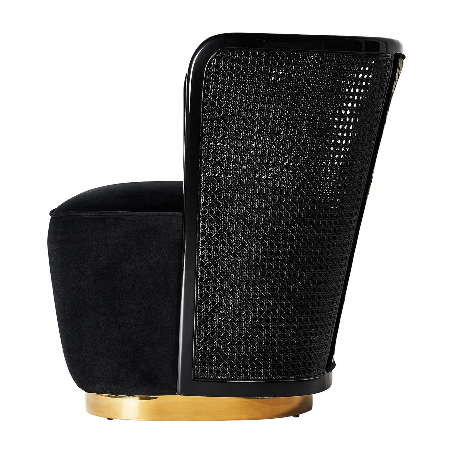 Mid-Century Modern Black Lacquer Wooden with Black and White Fabric Armchair