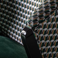 Black Lacquer Wooden with Green and Graphic Velvet Chair