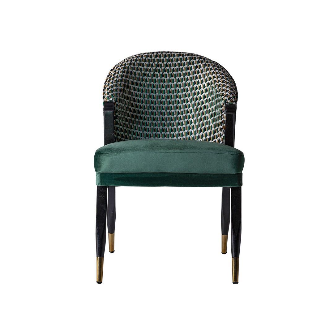 Black Lacquer Wooden with Green and Graphic Velvet Chair For Sale 1