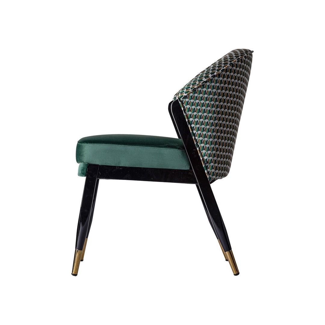 Black Lacquer Wooden with Green and Graphic Velvet Chair For Sale 2