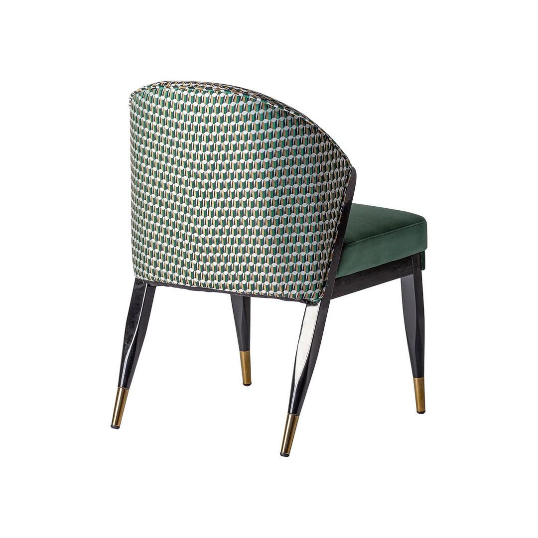 Black Lacquer Wooden with Green and Graphic Velvet Chair For Sale 3
