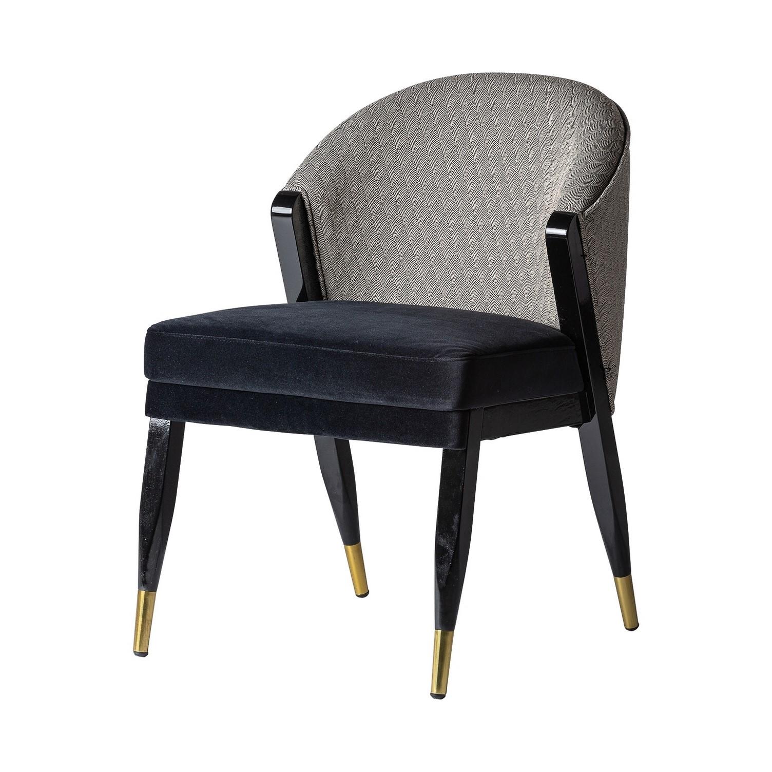 Velours Chaise en bois laqué noir avec velours et tissu en vente