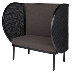 Black Lacquer Woven Cane and Wooden Hideout 2-Seat Armchair