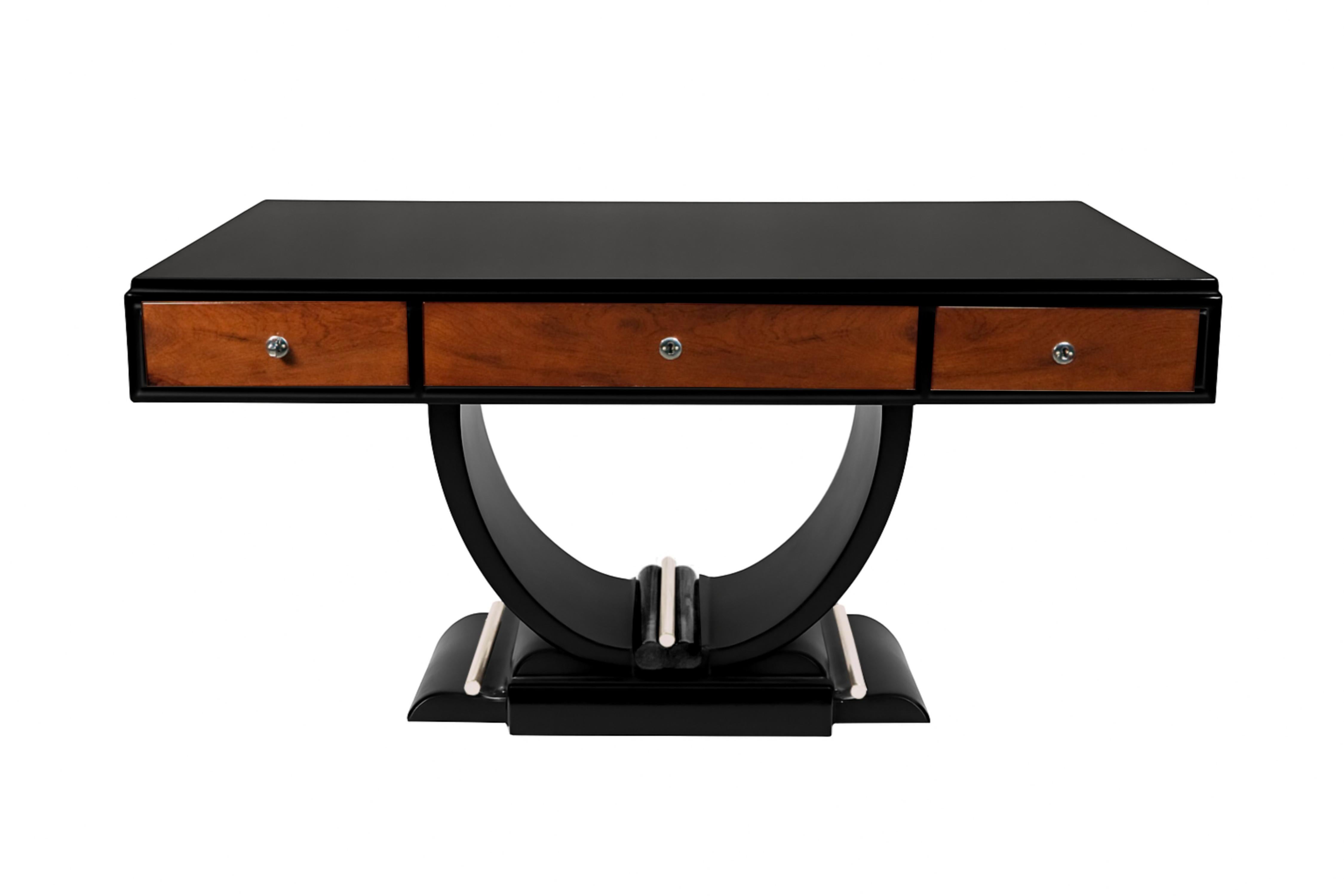 Black Lacquer Writing Desk Art Deco, 20th Century For Sale 5