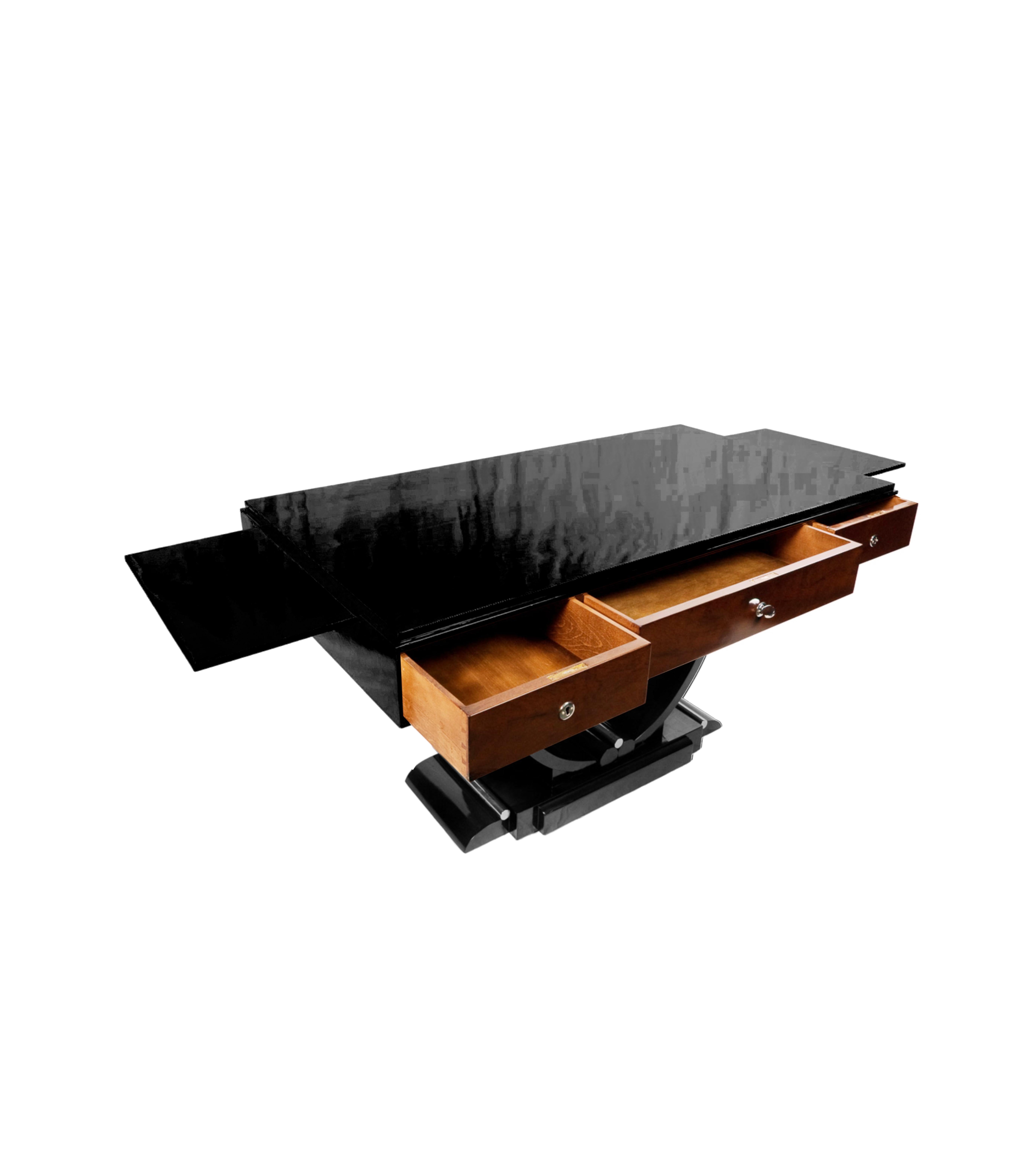 Black Lacquer Writing Desk Art Deco, 20th Century For Sale 4
