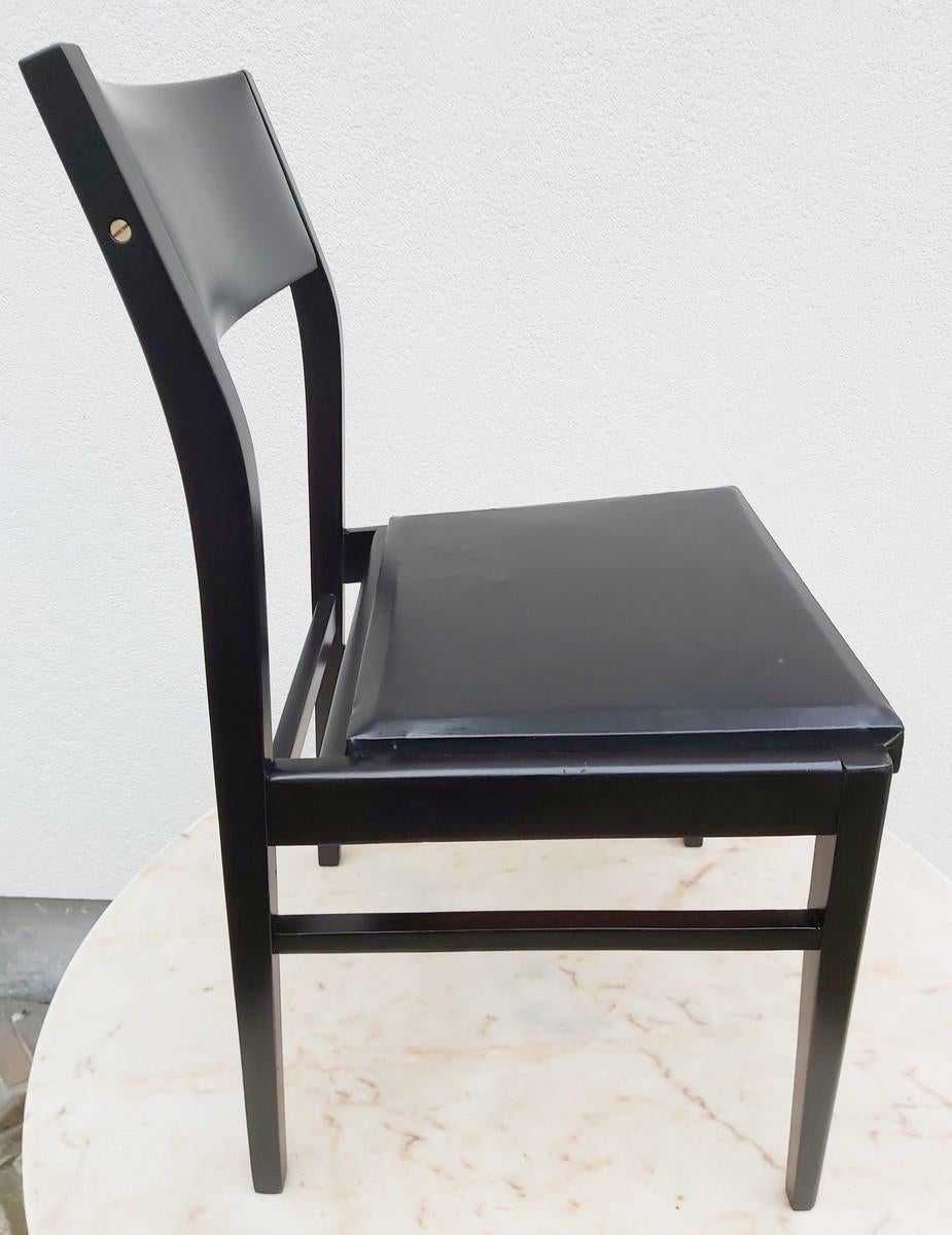 Black Lacquered and Black Leatherette Chairs, 1970s In Good Condition In Brussels , BE