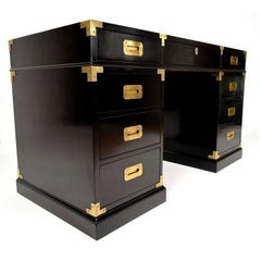 Black Lacquered and Brass Campaign Desk