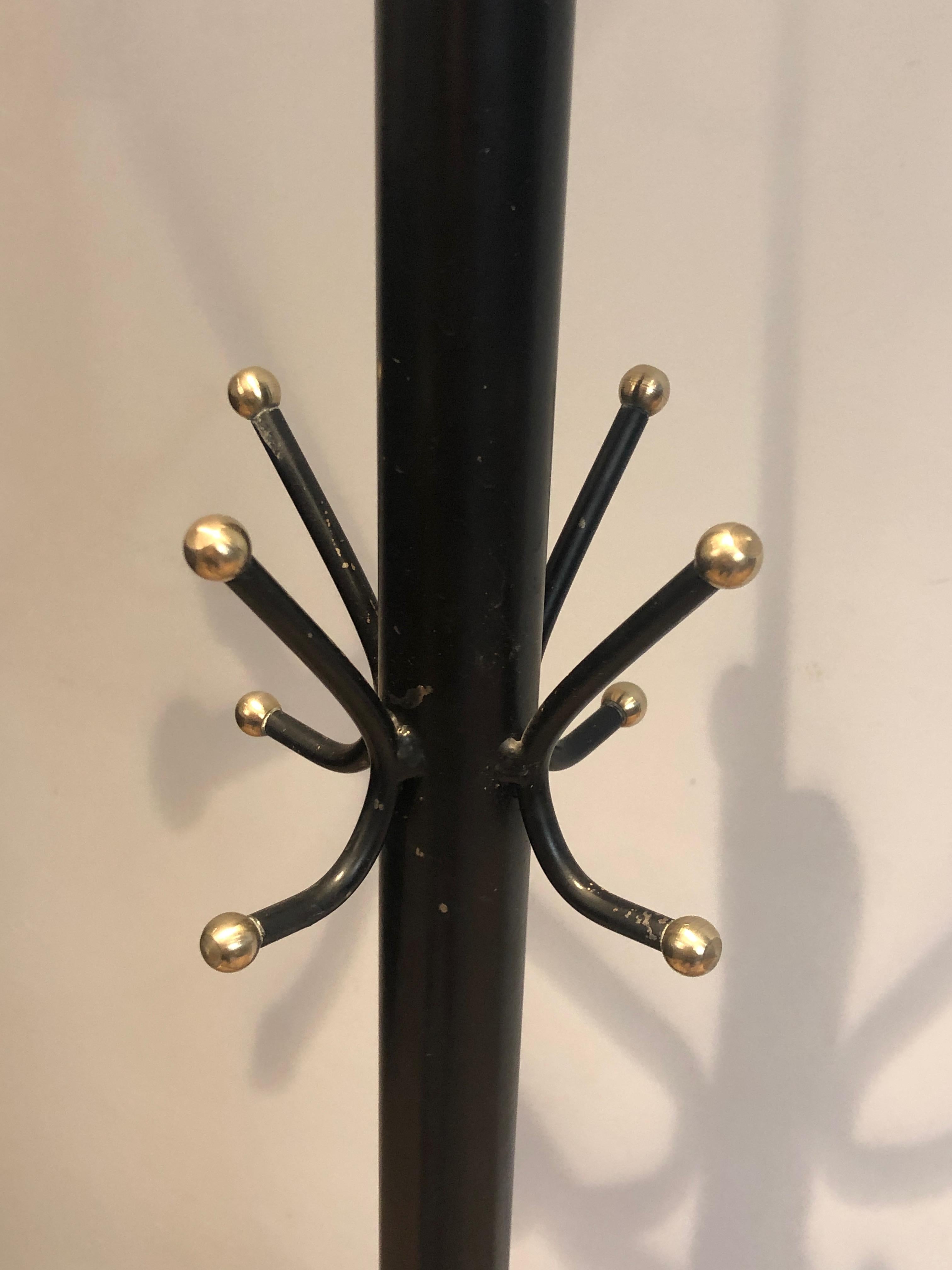 Black Lacquered and Brass Coat Hanger, French, Circa 1950 For Sale 2