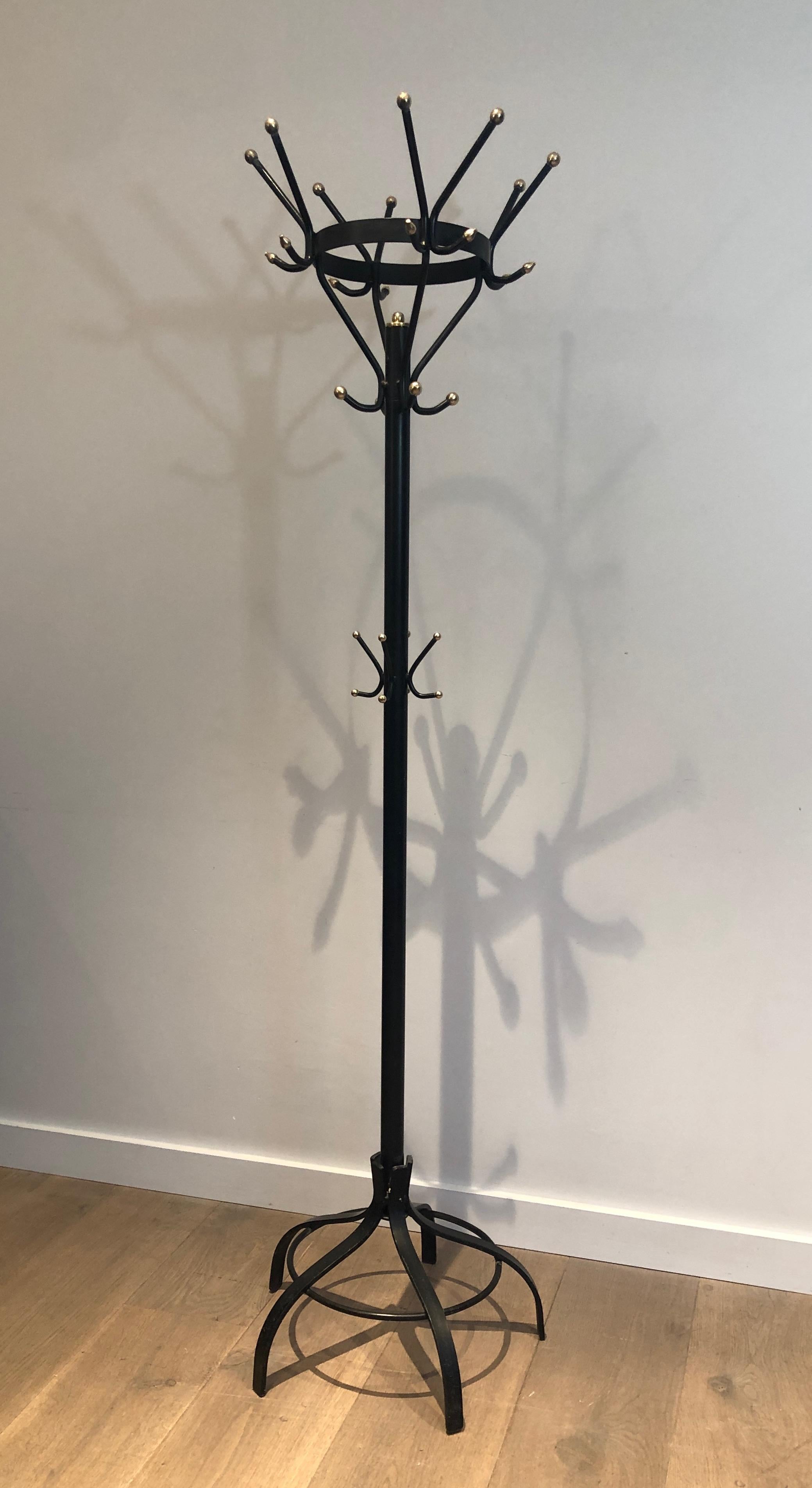 Black Lacquered and Brass Coat Hanger, French, Circa 1950 For Sale 4