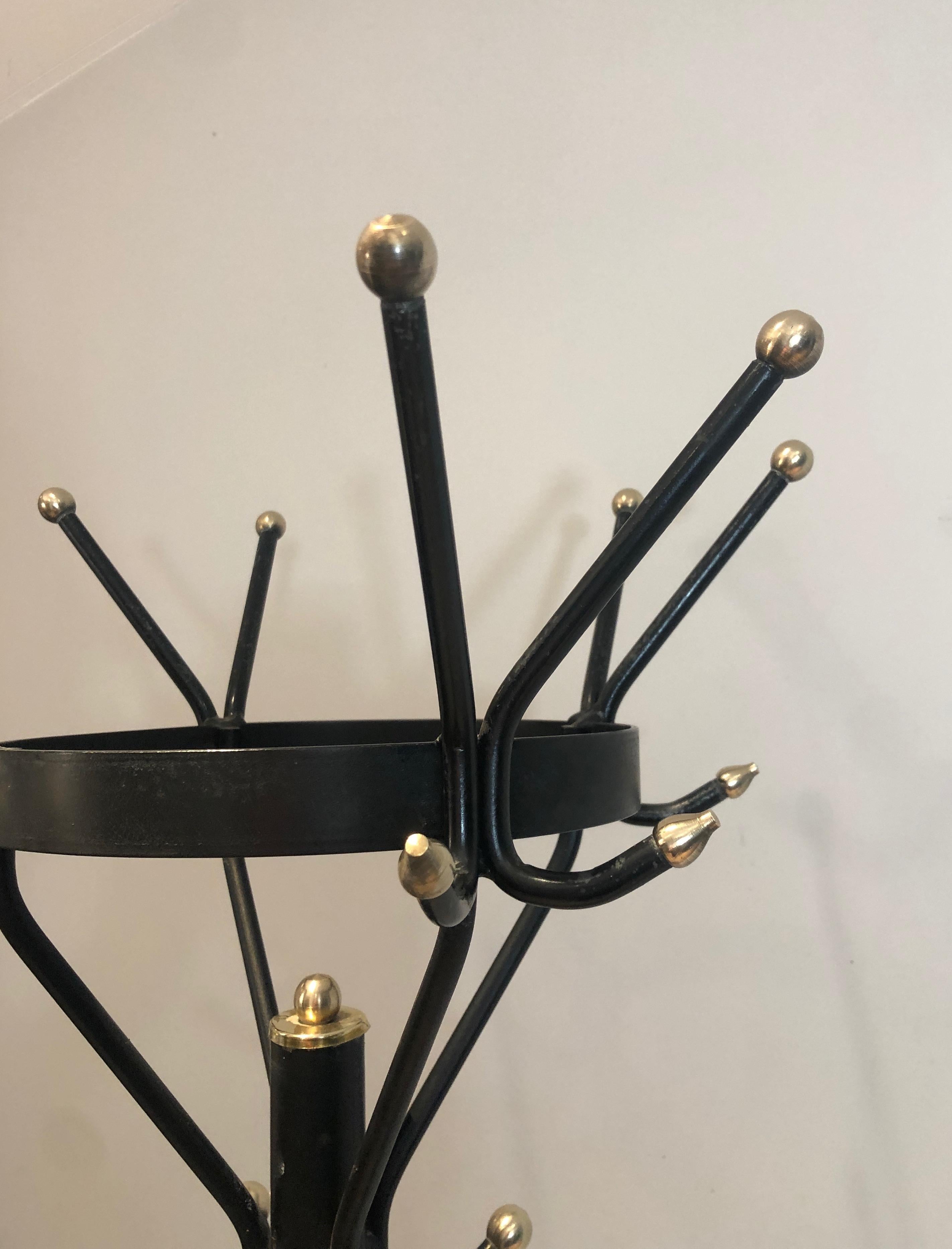 Black Lacquered and Brass Coat Hanger, French, Circa 1950 For Sale 5
