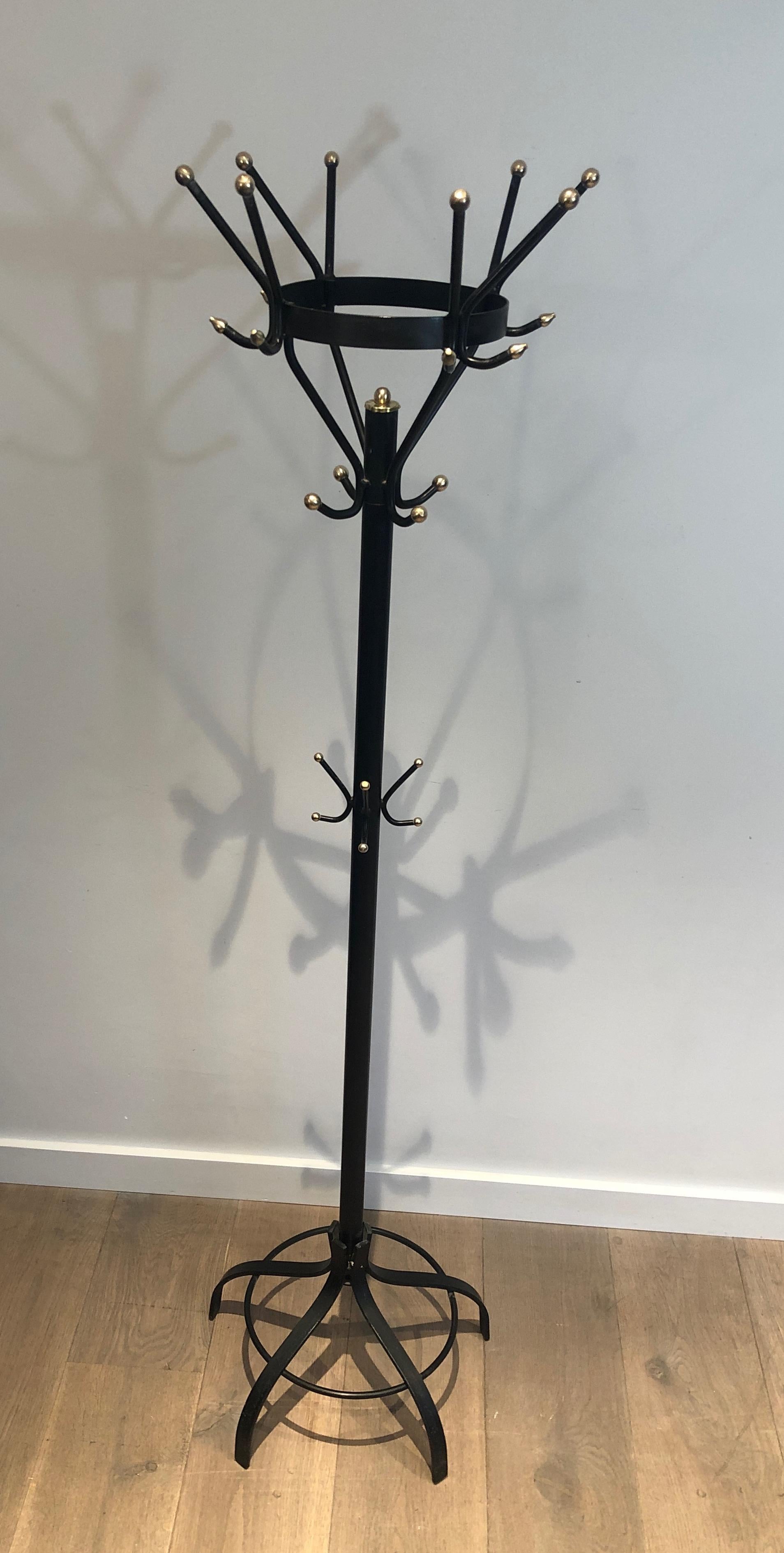 Black Lacquered and Brass Coat Hanger, French, Circa 1950 For Sale 11